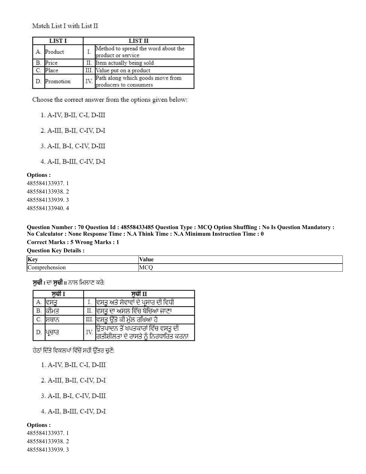 CUET 2023 English Punjabi Shift 1 Question Papers - 18 June 2023 - Page 57