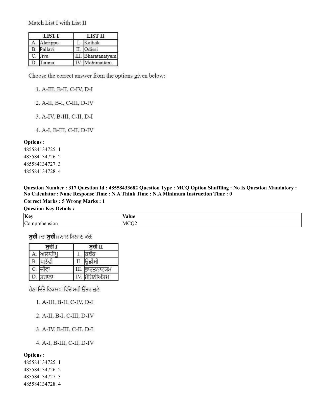 CUET 2023 English Punjabi Shift 1 Question Papers - 18 June 2023 - Page 294