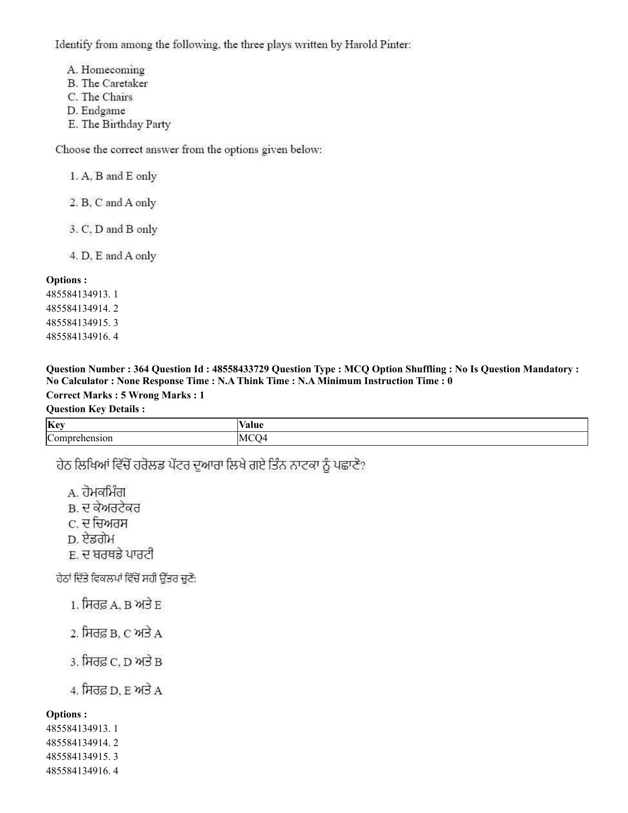 CUET 2023 English Punjabi Shift 1 Question Papers - 18 June 2023 - Page 345