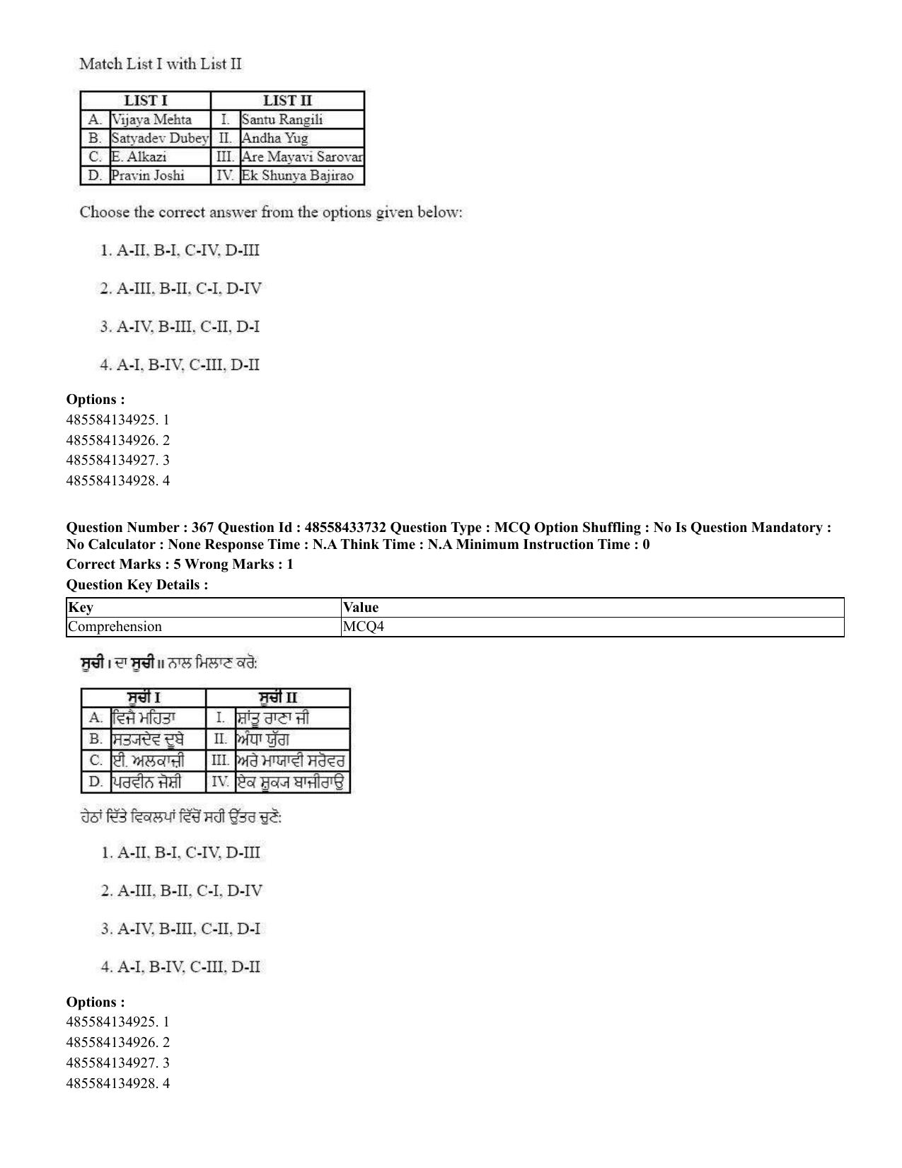 CUET 2023 English Punjabi Shift 1 Question Papers - 18 June 2023 - Page 349
