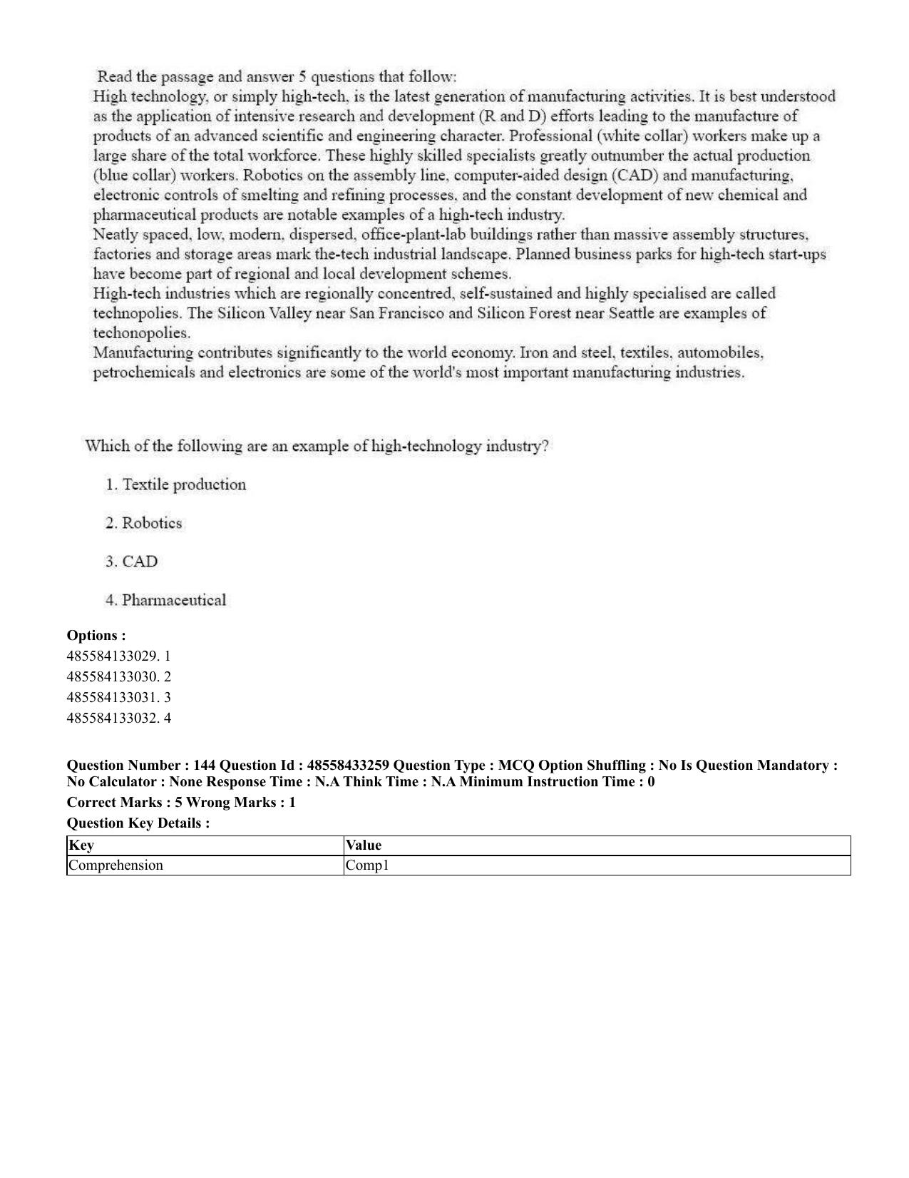 CUET 2023 English Tamil Shift 1 Question Papers - 18 June 2023 - Page 124