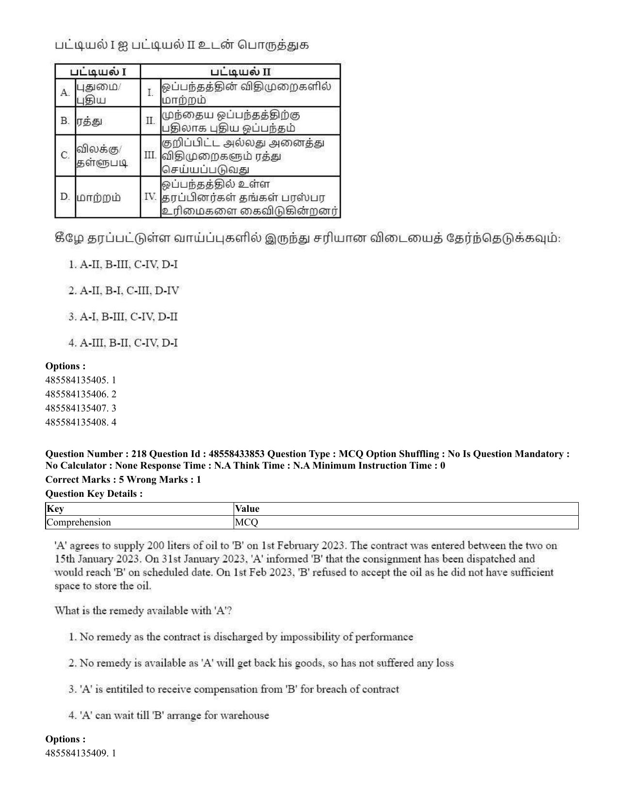 CUET 2023 English Tamil Shift 1 Question Papers - 18 June 2023 - Page 179