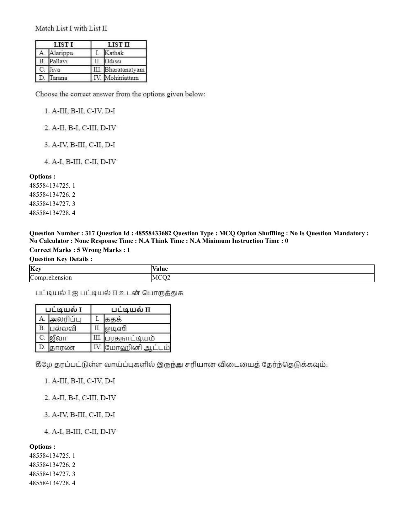 CUET 2023 English Tamil Shift 1 Question Papers - 18 June 2023 - Page 308