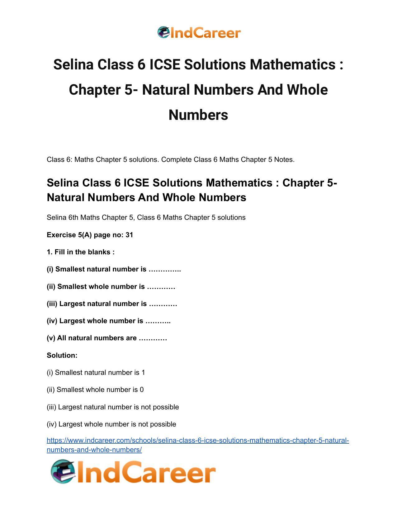 Selina Class 6 ICSE Solutions Mathematics : Chapter 5- Natural Numbers And Whole Numbers - Page 2