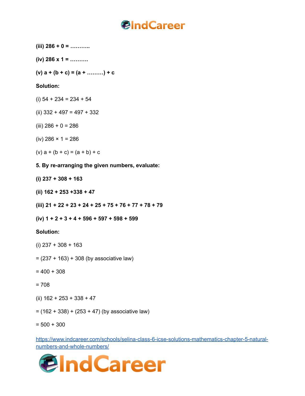 Selina Class 6 ICSE Solutions Mathematics : Chapter 5- Natural Numbers And Whole Numbers - Page 4