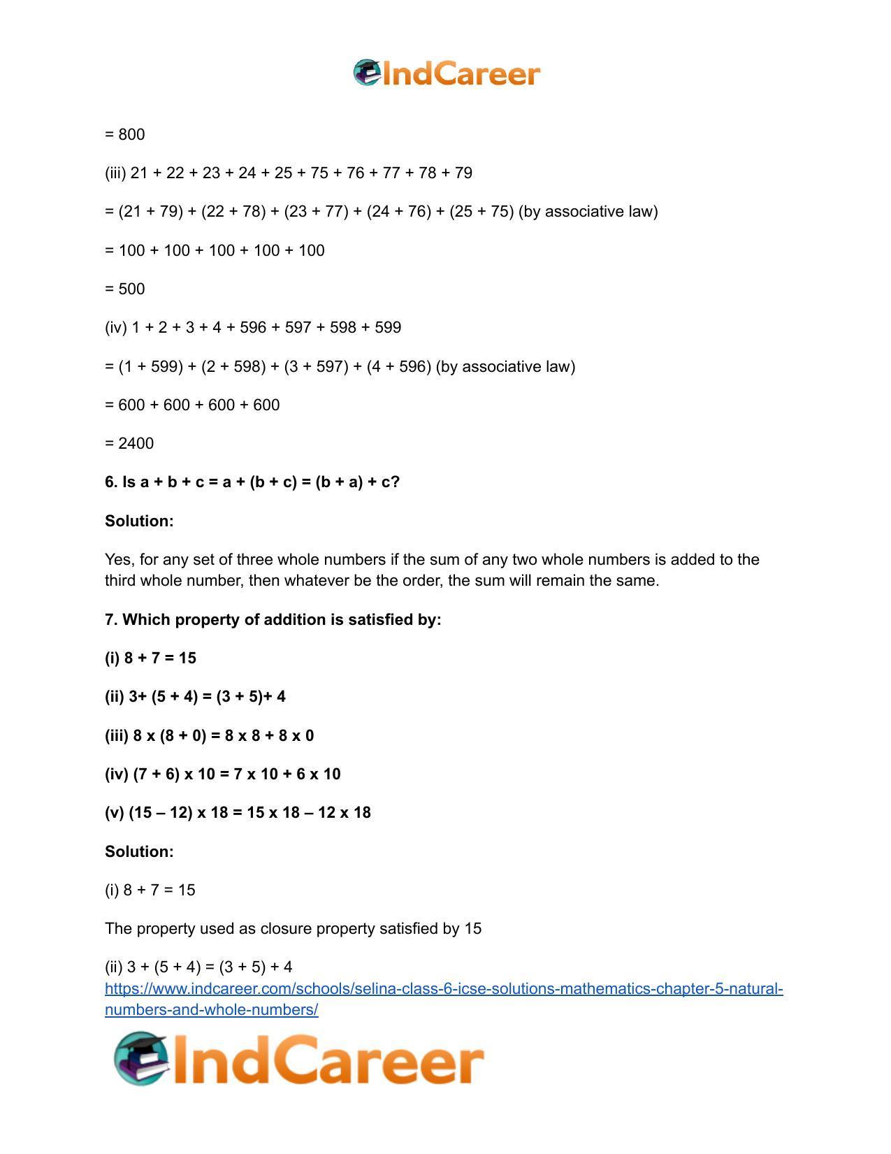 Selina Class 6 ICSE Solutions Mathematics : Chapter 5- Natural Numbers And Whole Numbers - Page 5