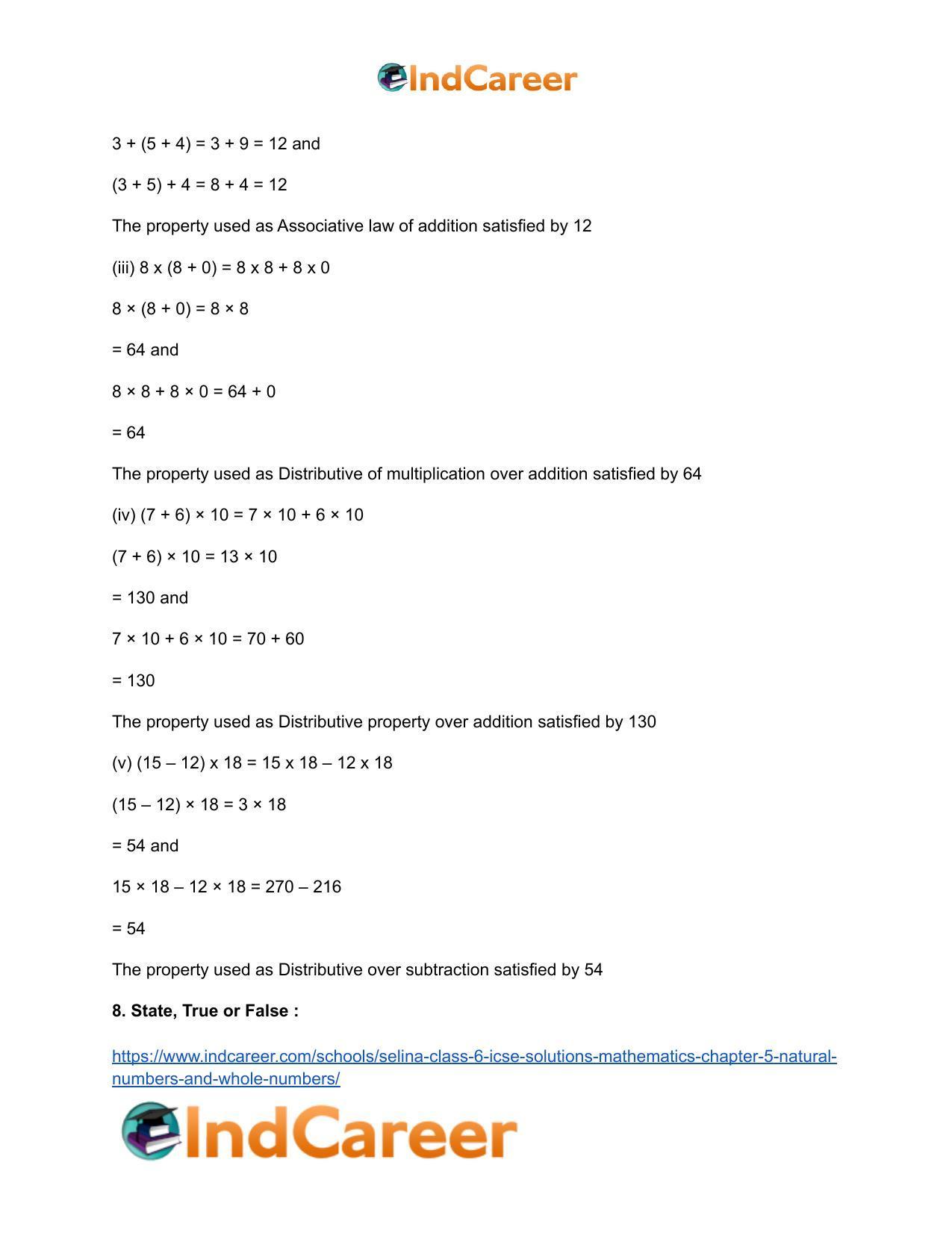 Selina Class 6 ICSE Solutions Mathematics : Chapter 5- Natural Numbers And Whole Numbers - Page 6