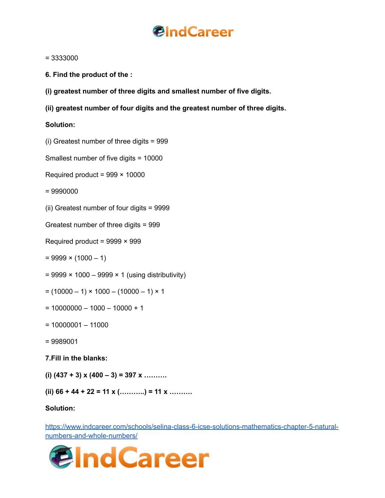 Selina Class 6 ICSE Solutions Mathematics : Chapter 5- Natural Numbers And Whole Numbers - Page 16
