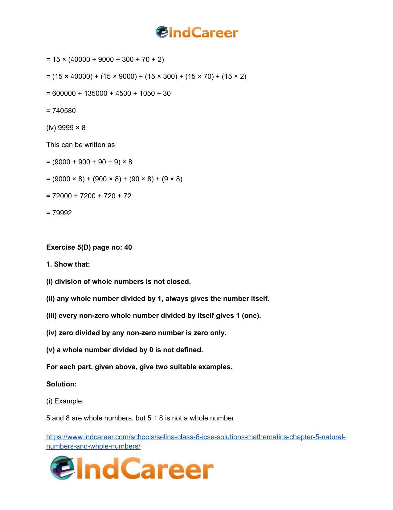 Selina Class 6 ICSE Solutions Mathematics : Chapter 5- Natural Numbers And Whole Numbers - Page 18