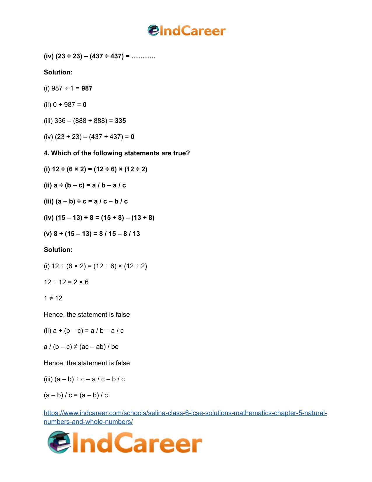 Selina Class 6 ICSE Solutions Mathematics : Chapter 5- Natural Numbers And Whole Numbers - Page 20