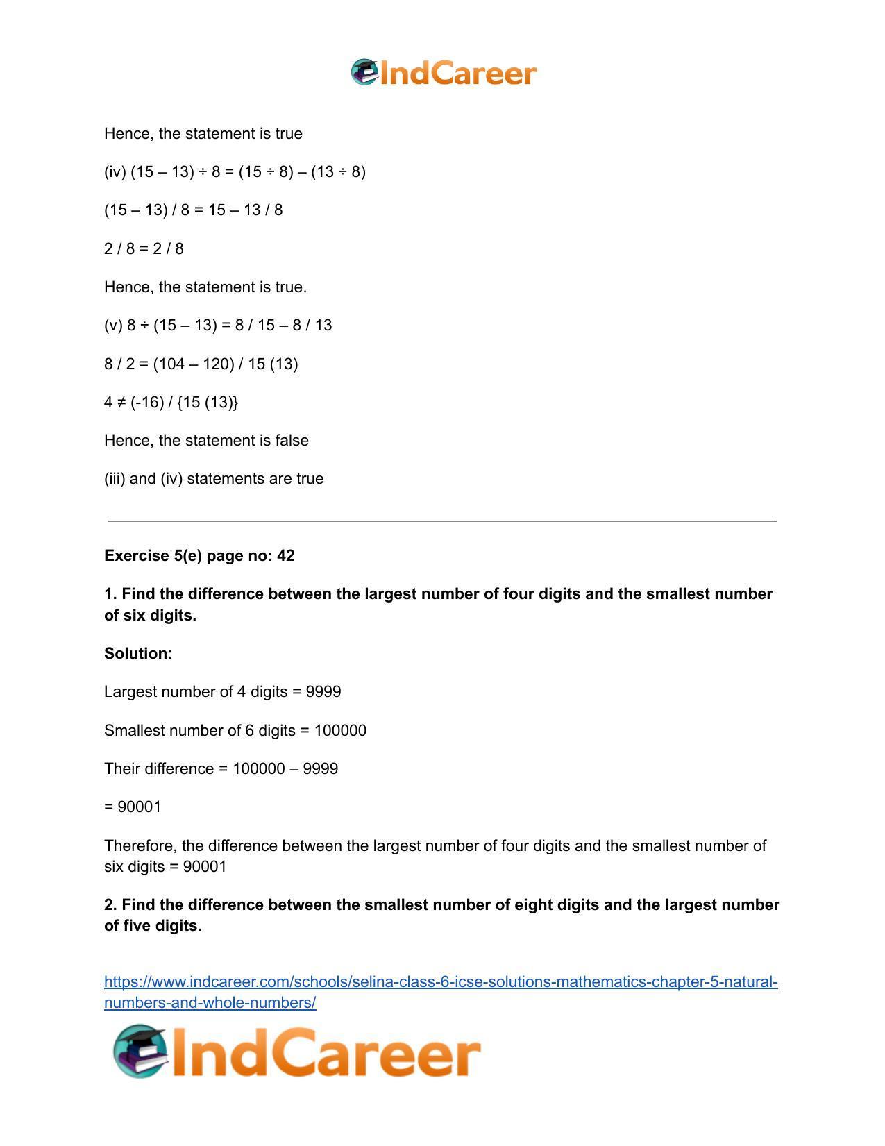 Selina Class 6 ICSE Solutions Mathematics : Chapter 5- Natural Numbers And Whole Numbers - Page 21