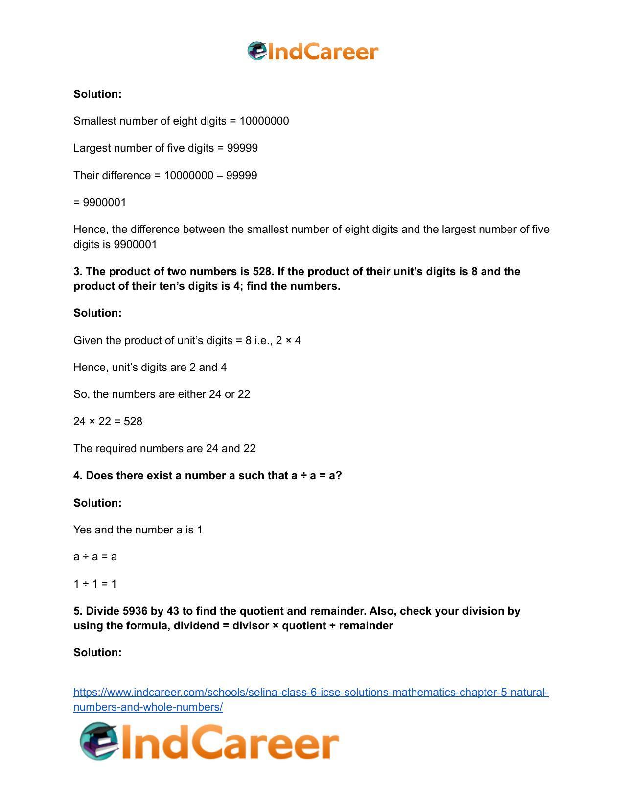 Selina Class 6 ICSE Solutions Mathematics : Chapter 5- Natural Numbers And Whole Numbers - Page 22