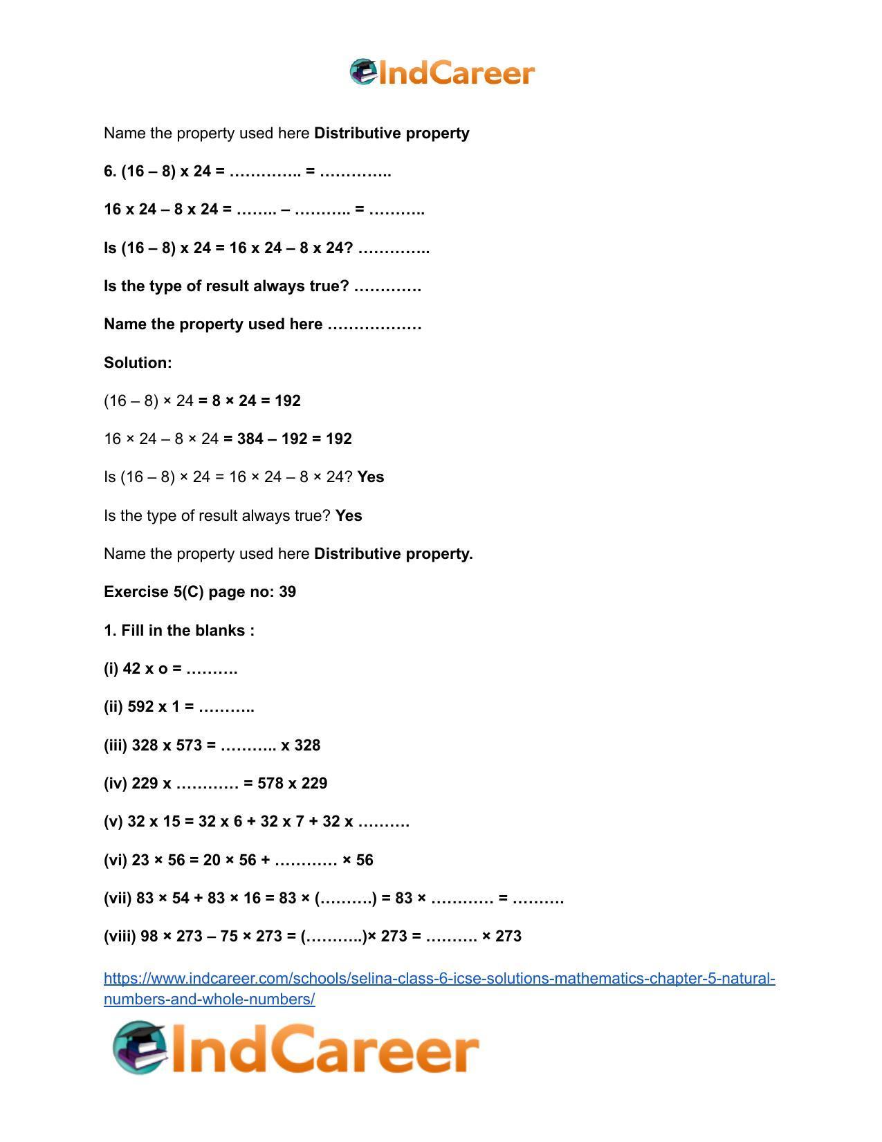 Selina Class 6 ICSE Solutions Mathematics : Chapter 5- Natural Numbers And Whole Numbers - Page 40