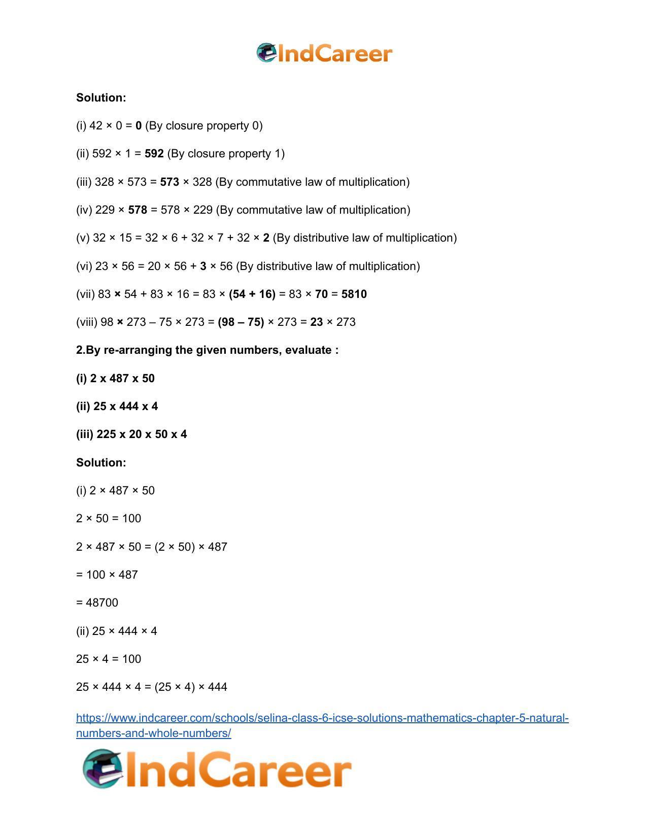 Selina Class 6 ICSE Solutions Mathematics : Chapter 5- Natural Numbers And Whole Numbers - Page 41