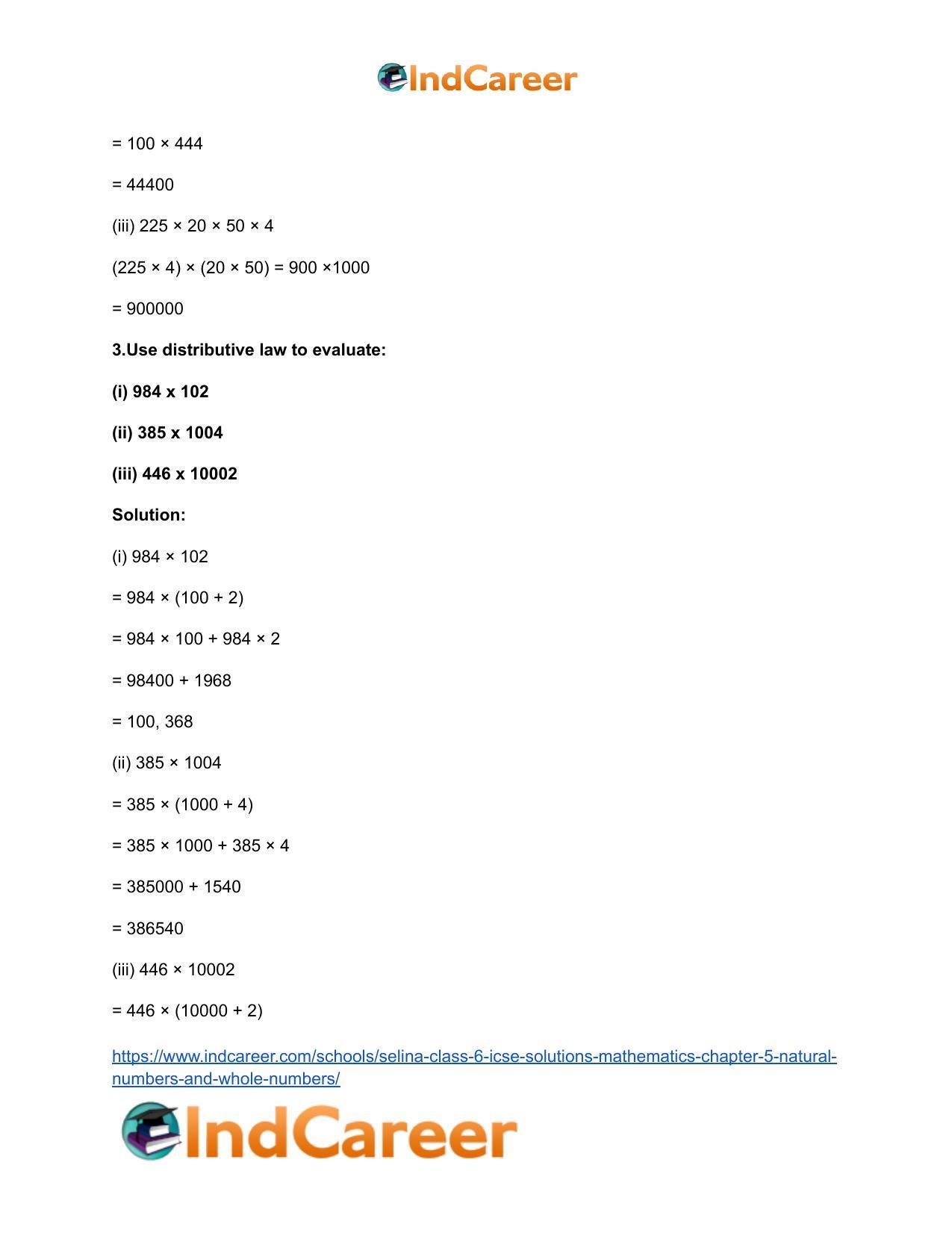 Selina Class 6 ICSE Solutions Mathematics : Chapter 5- Natural Numbers And Whole Numbers - Page 42