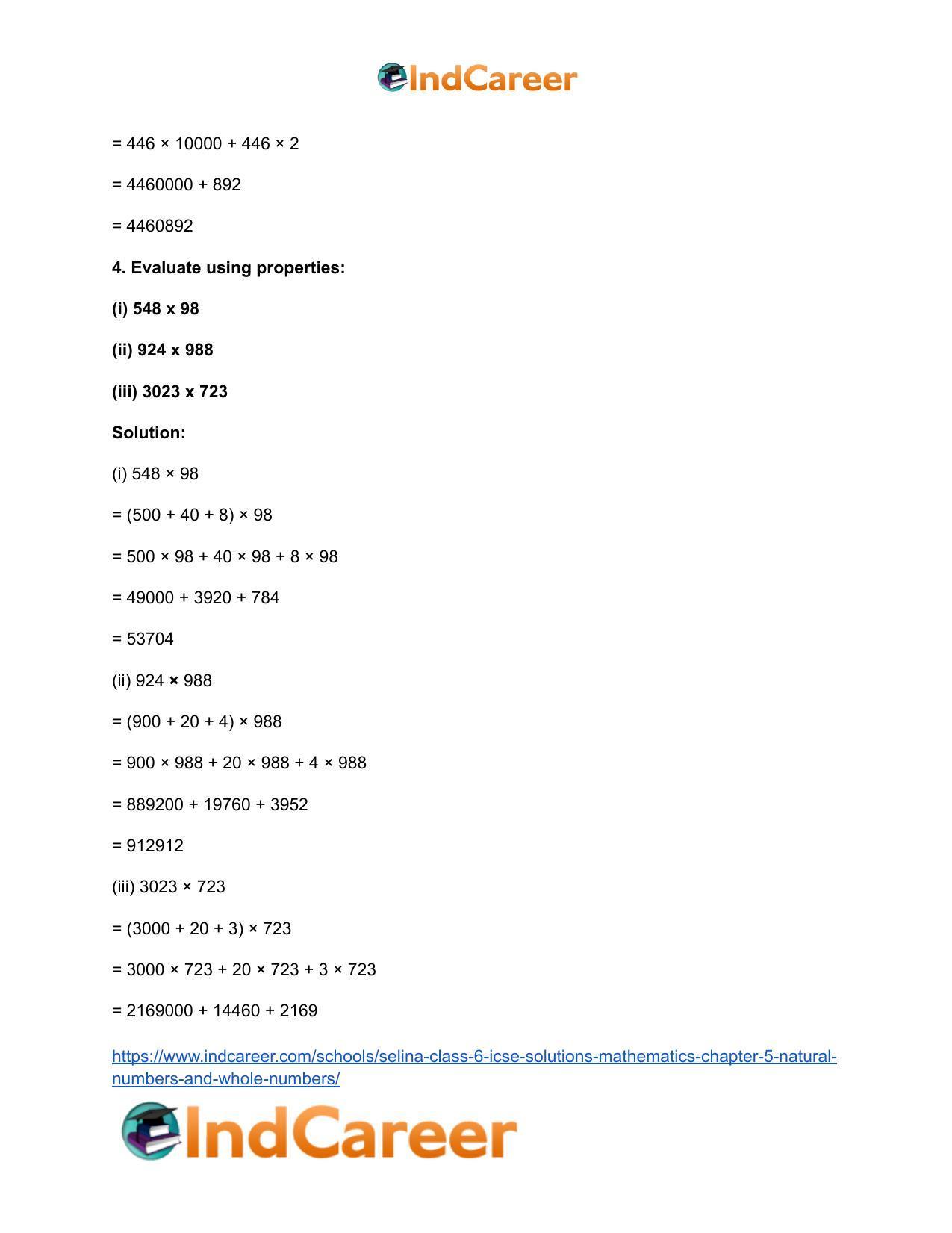 Selina Class 6 ICSE Solutions Mathematics : Chapter 5- Natural Numbers And Whole Numbers - Page 43
