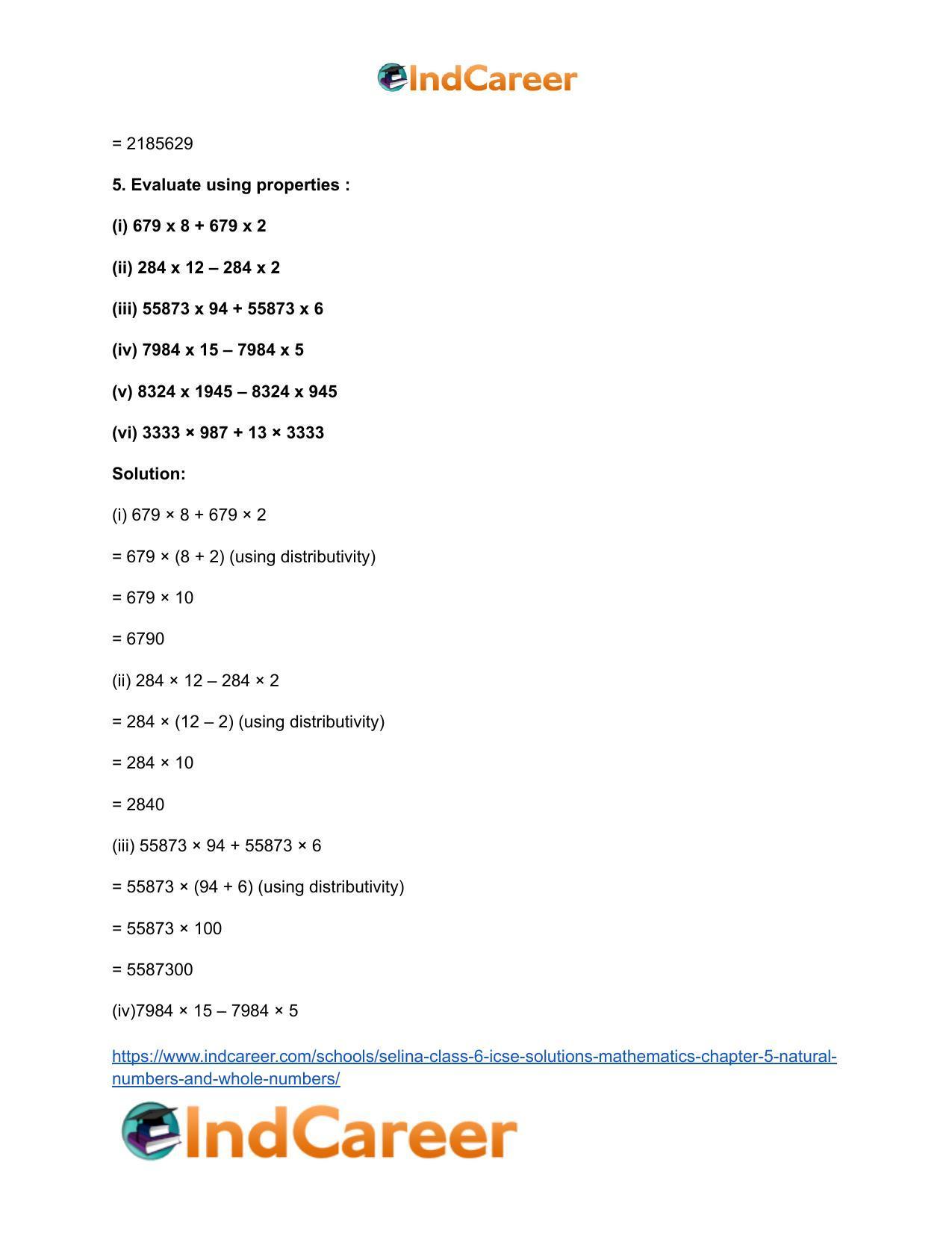Selina Class 6 ICSE Solutions Mathematics : Chapter 5- Natural Numbers And Whole Numbers - Page 44