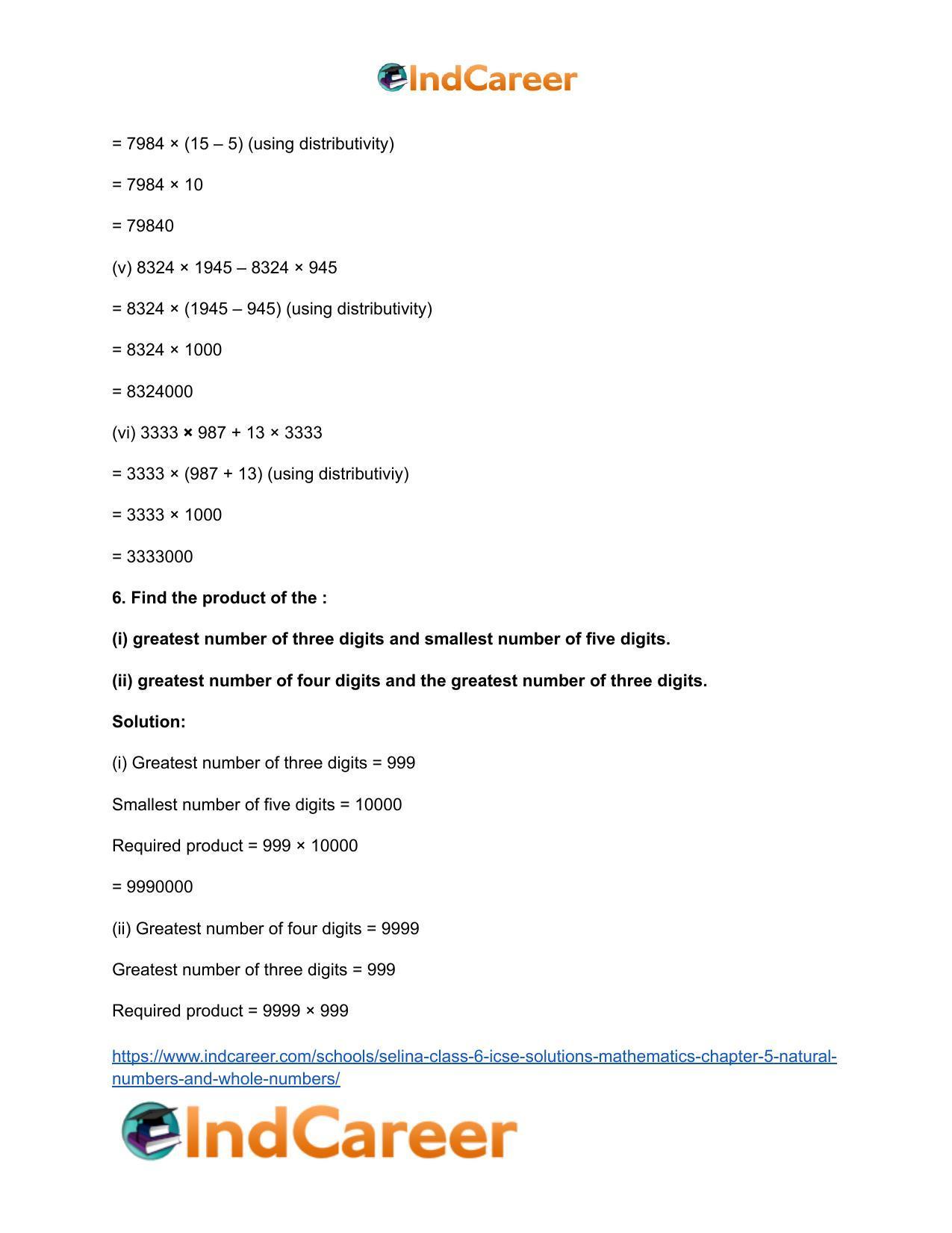 Selina Class 6 ICSE Solutions Mathematics : Chapter 5- Natural Numbers And Whole Numbers - Page 45