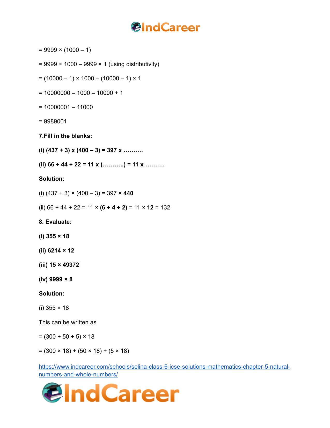 Selina Class 6 ICSE Solutions Mathematics : Chapter 5- Natural Numbers And Whole Numbers - Page 46