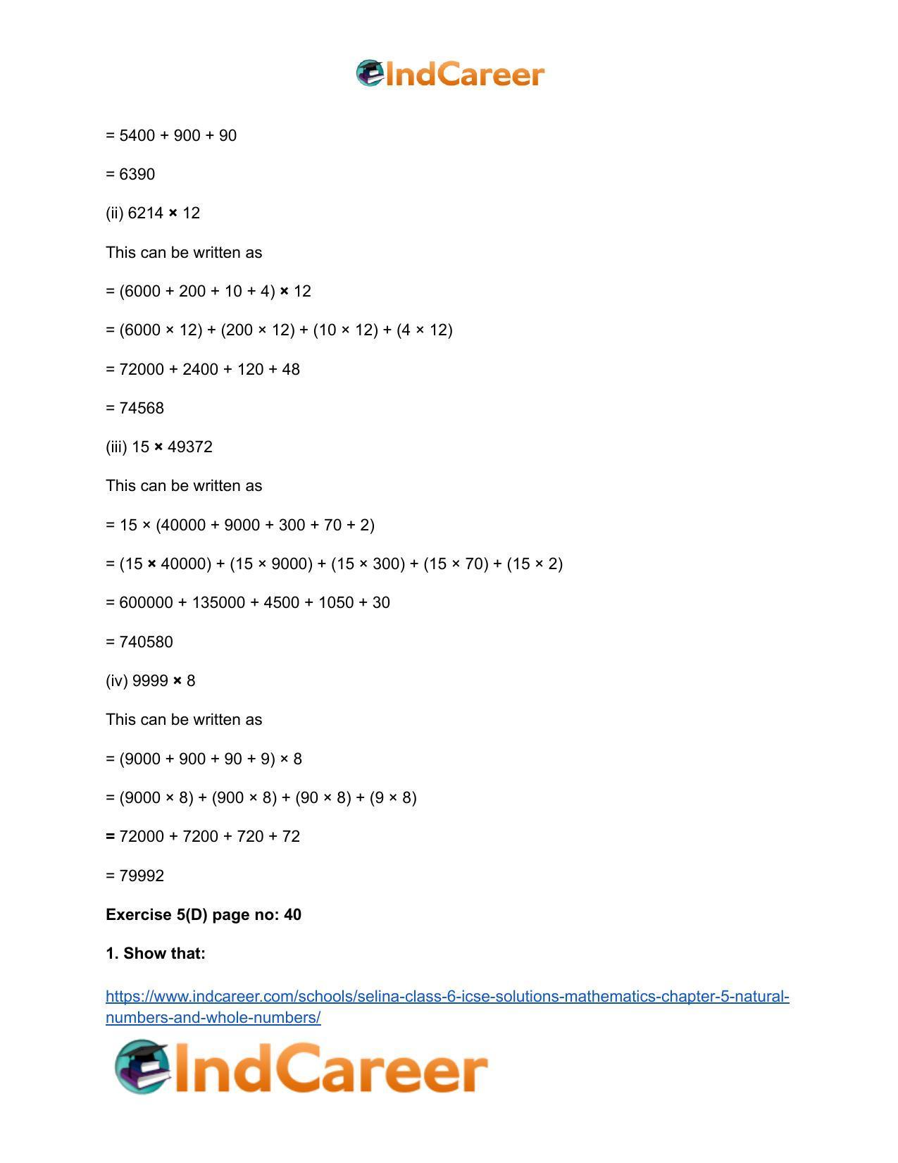 Selina Class 6 ICSE Solutions Mathematics : Chapter 5- Natural Numbers And Whole Numbers - Page 47