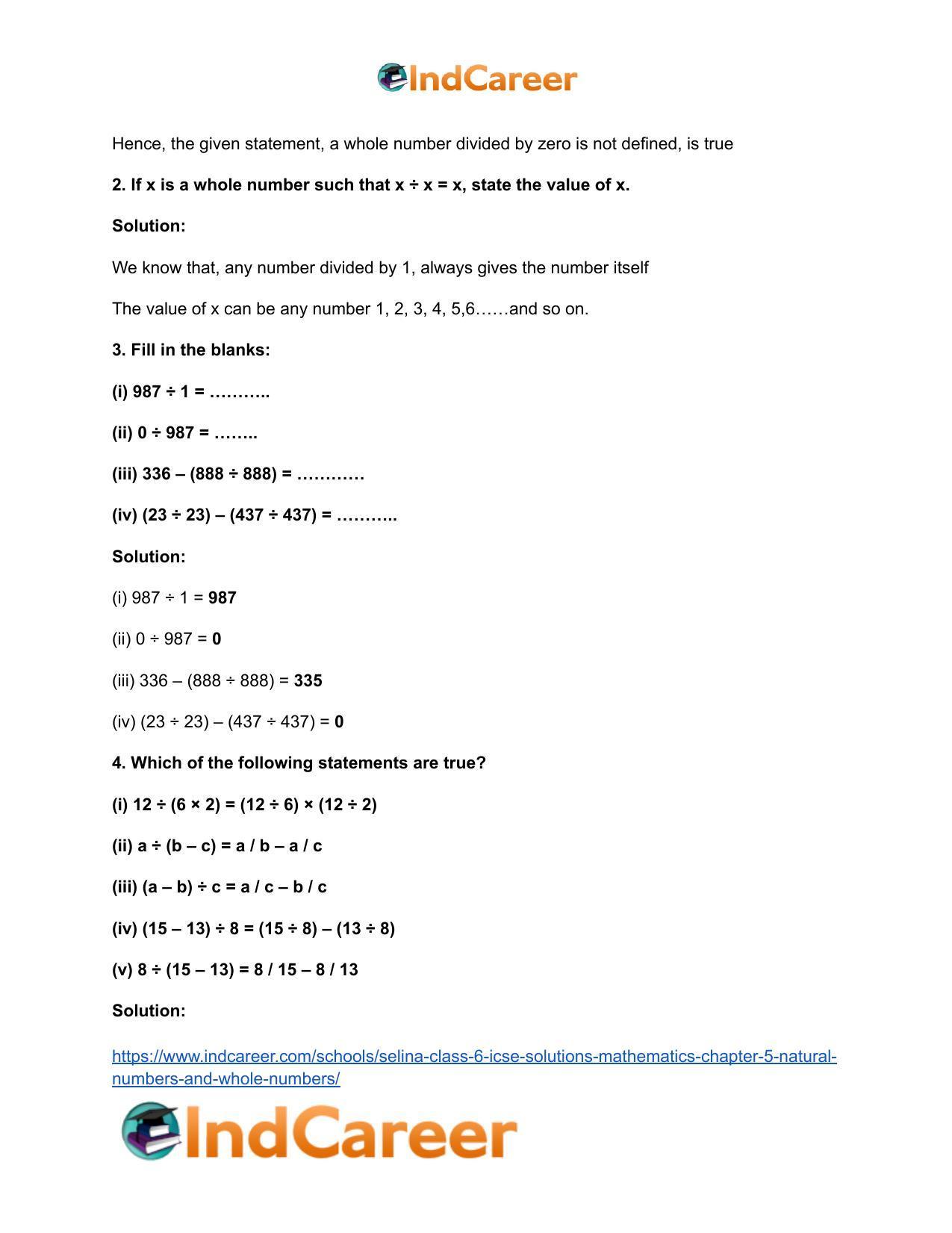 Selina Class 6 ICSE Solutions Mathematics : Chapter 5- Natural Numbers And Whole Numbers - Page 49