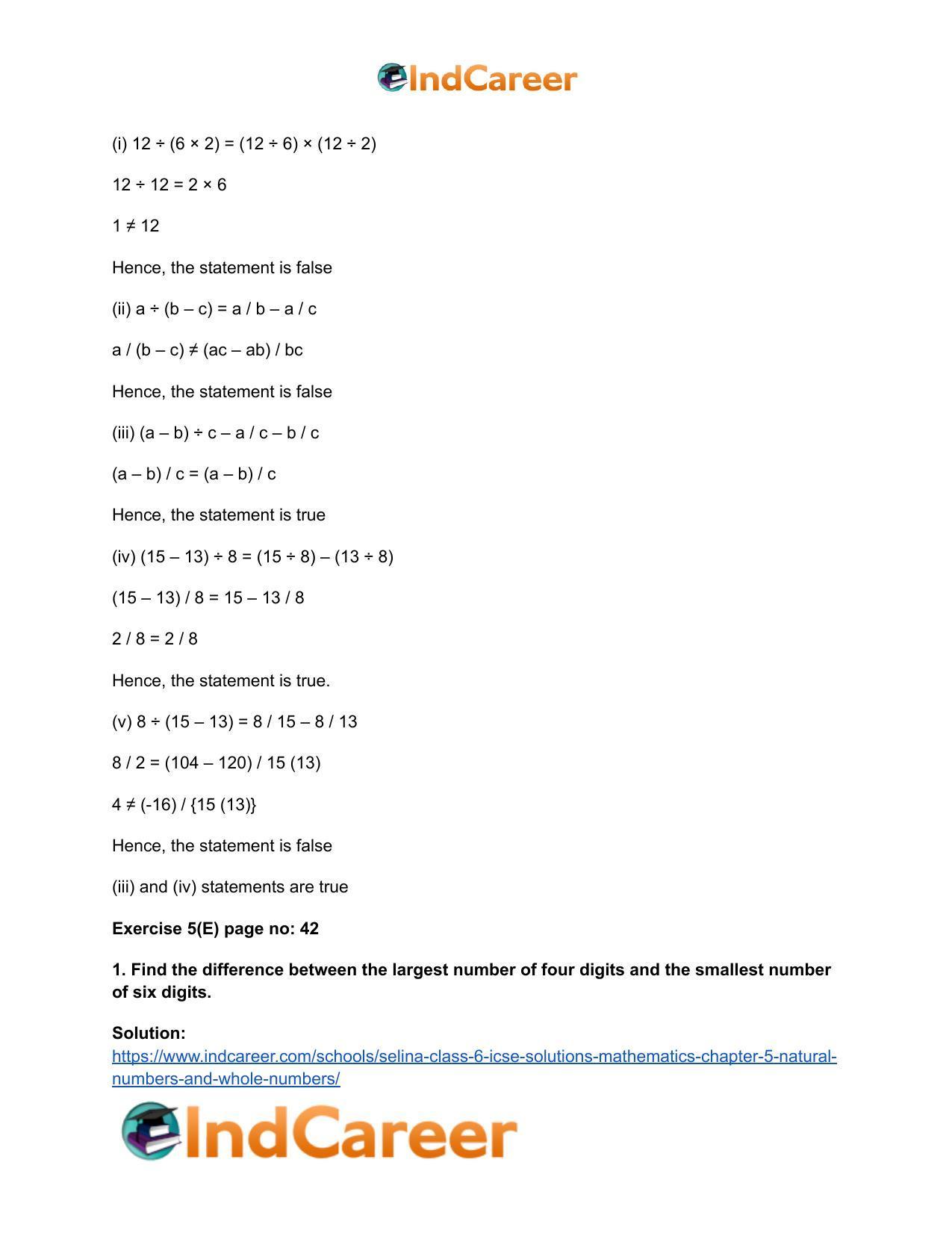 Selina Class 6 ICSE Solutions Mathematics : Chapter 5- Natural Numbers And Whole Numbers - Page 50