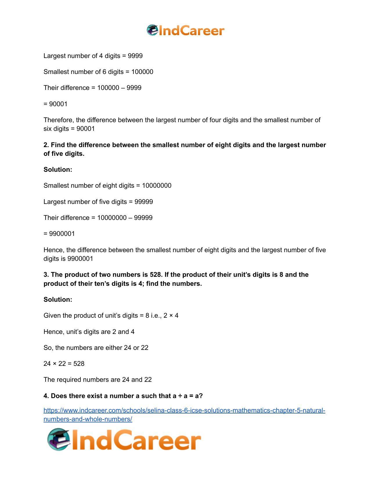 Selina Class 6 ICSE Solutions Mathematics : Chapter 5- Natural Numbers And Whole Numbers - Page 51