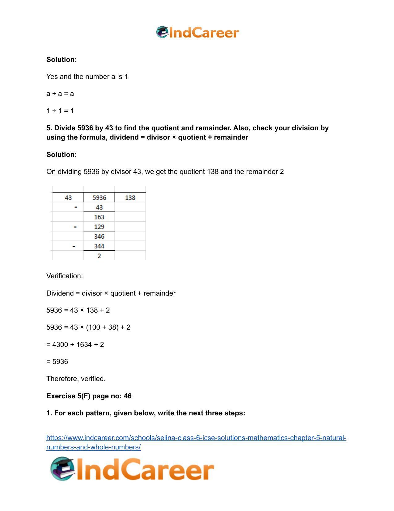 Selina Class 6 ICSE Solutions Mathematics : Chapter 5- Natural Numbers And Whole Numbers - Page 52