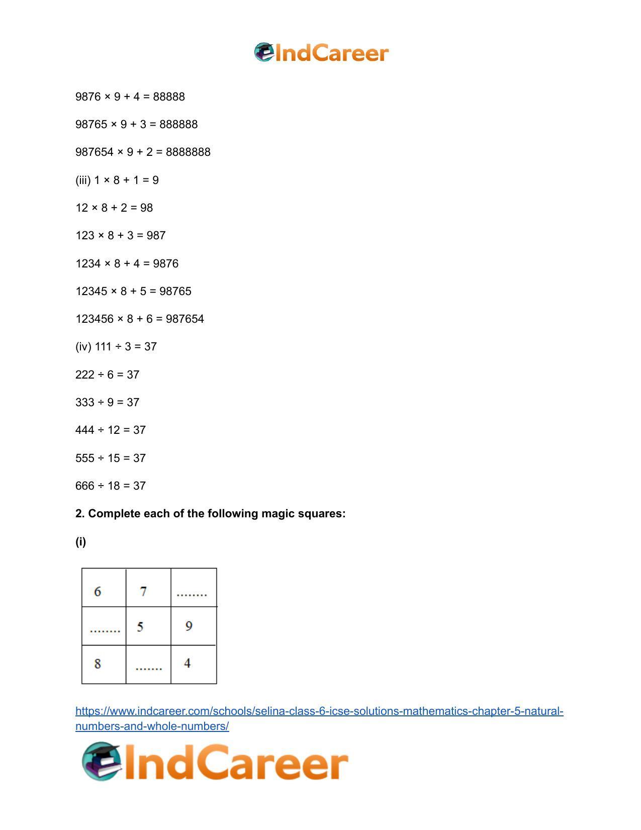 Selina Class 6 ICSE Solutions Mathematics : Chapter 5- Natural Numbers And Whole Numbers - Page 54