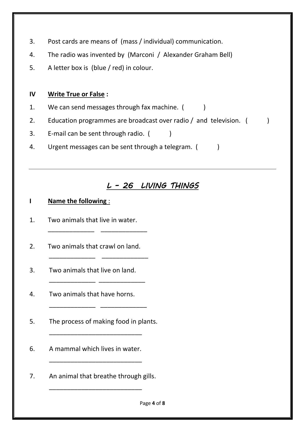 Worksheet for Class 3 EVS Assignment 73 Water is Precious - Page 4