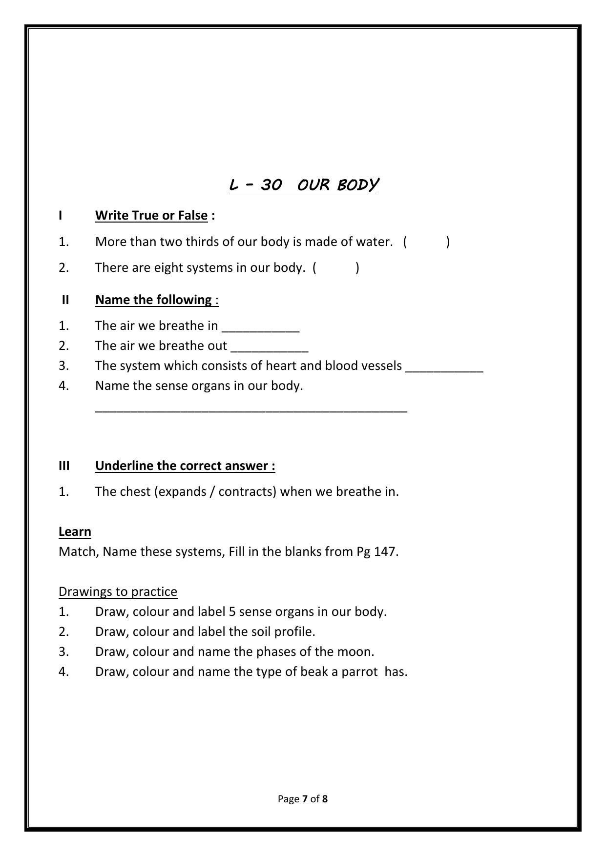 Worksheet for Class 3 EVS Assignment 73 Water is Precious - Page 7