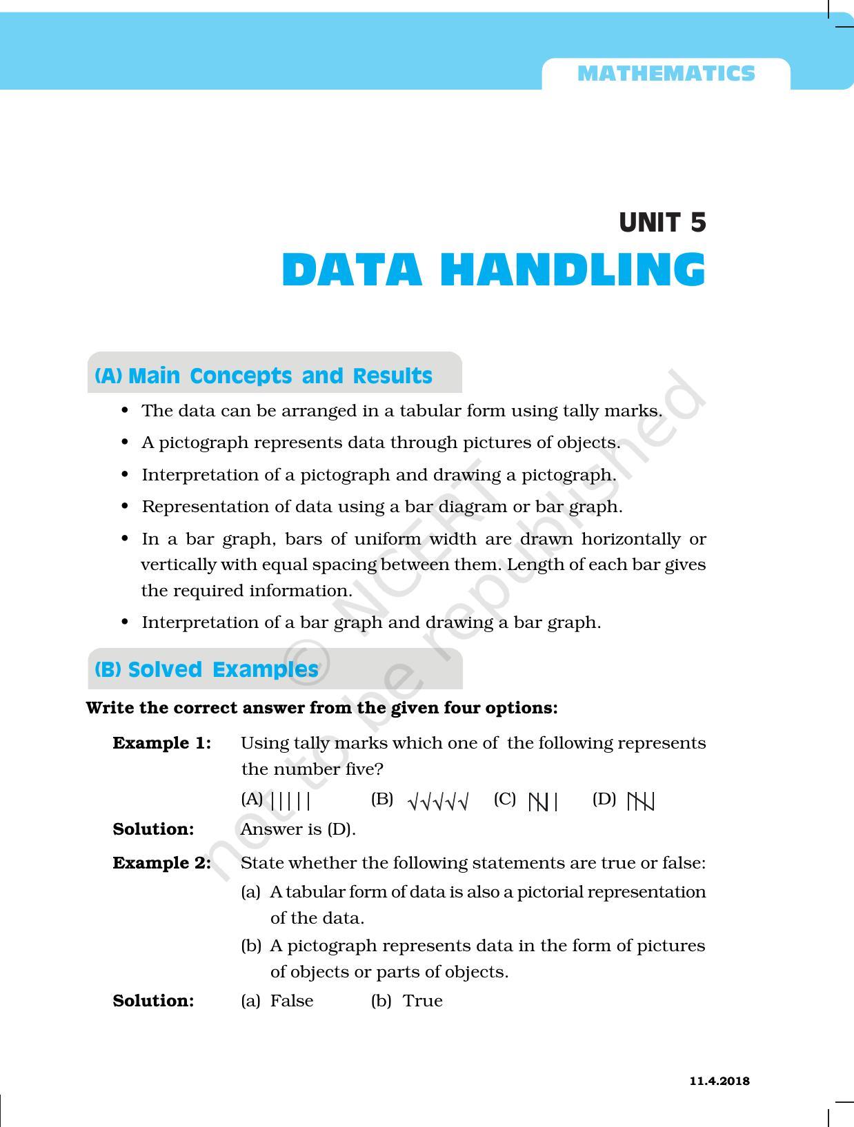NCERT Exemplar Book for Class 6 Maths: Chapter 5-Data Handling - Page 1