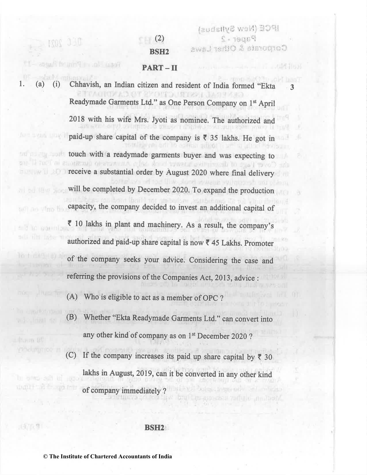CA Inter Dec 2021 Question Paper - Paper 2 – Corporate and Other Laws - Page 2