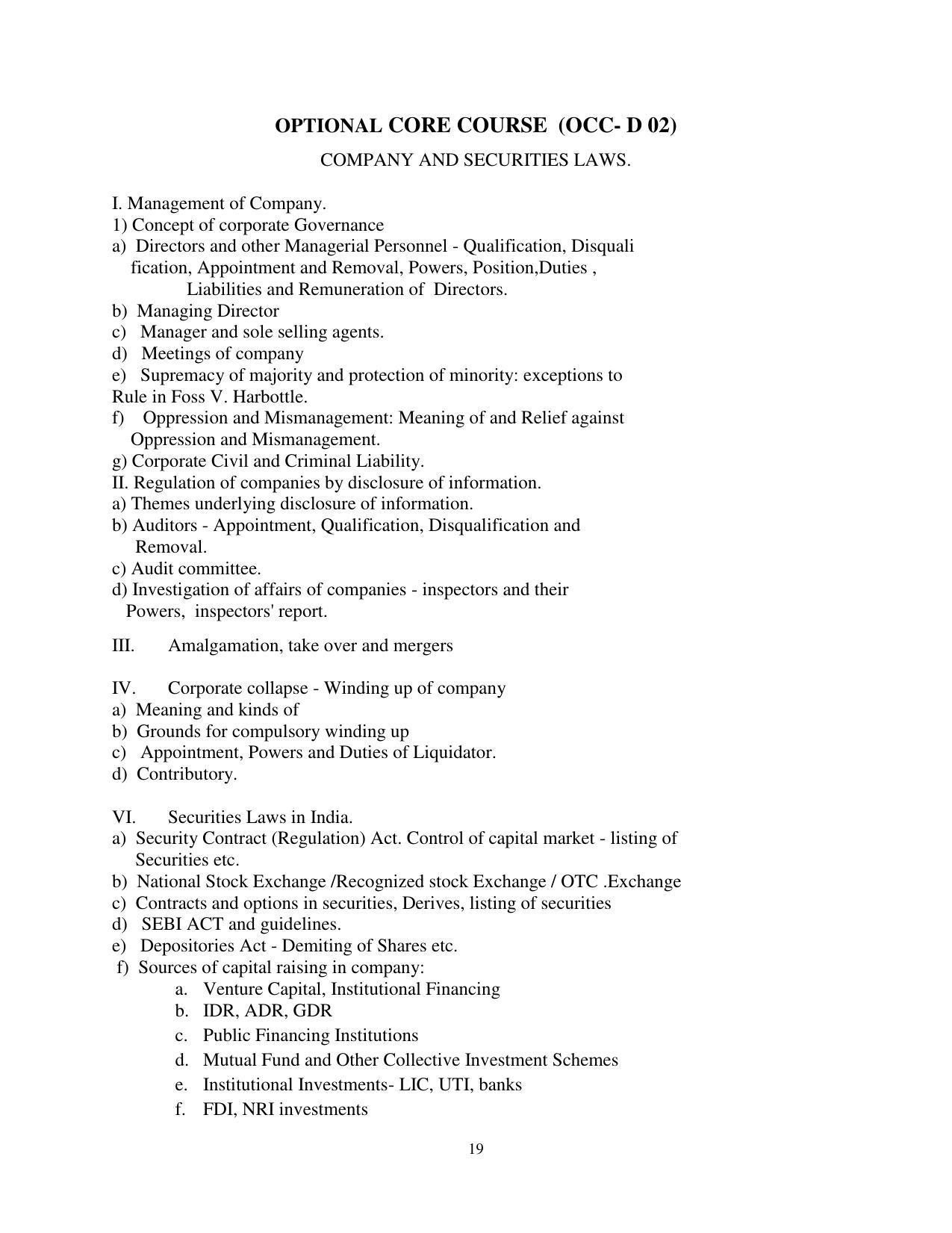 RTMNU Post Graduate Teaching Department of Law of MASTER OF LAWS (CBCS) (LL.M. PROGRAM) Syllabus. - Page 19