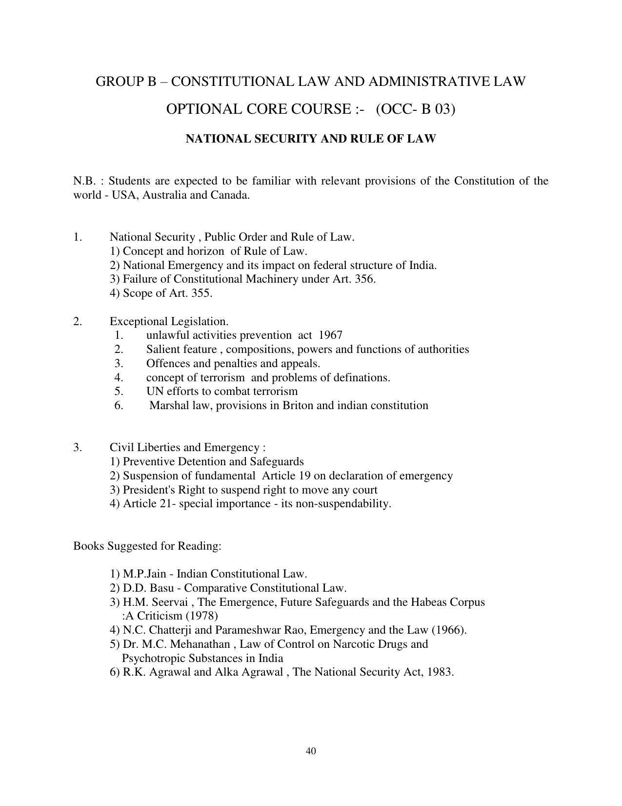 RTMNU Post Graduate Teaching Department of Law of MASTER OF LAWS (CBCS) (LL.M. PROGRAM) Syllabus. - Page 40