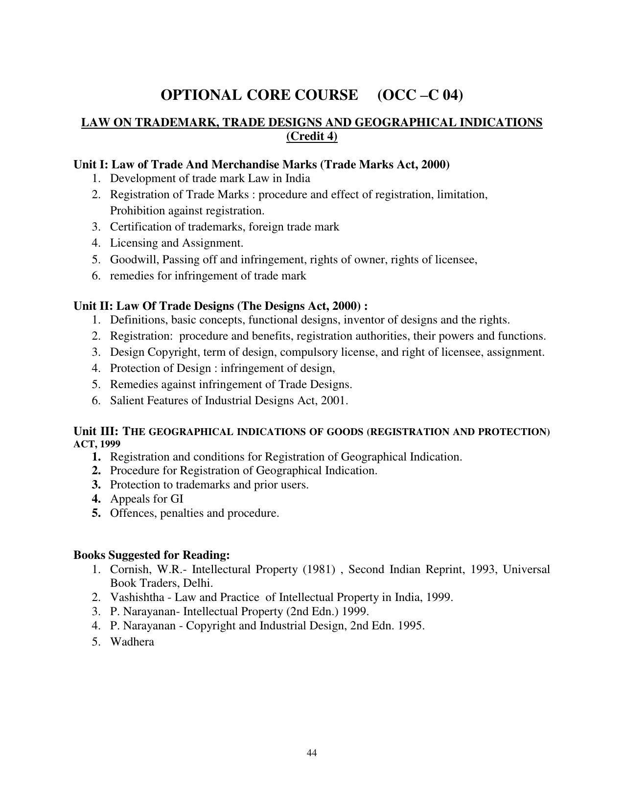 RTMNU Post Graduate Teaching Department of Law of MASTER OF LAWS (CBCS) (LL.M. PROGRAM) Syllabus. - Page 44