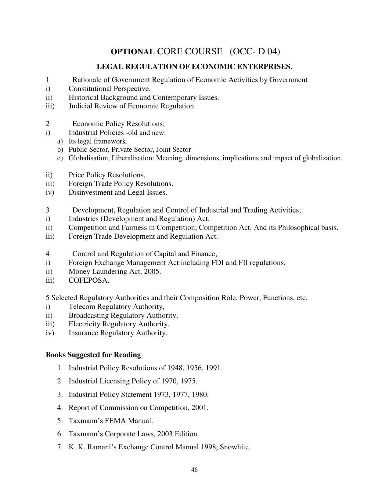 RTMNU Post Graduate Teaching Department of Law of MASTER OF LAWS (CBCS) (LL.M. PROGRAM) Syllabus. - Page 46