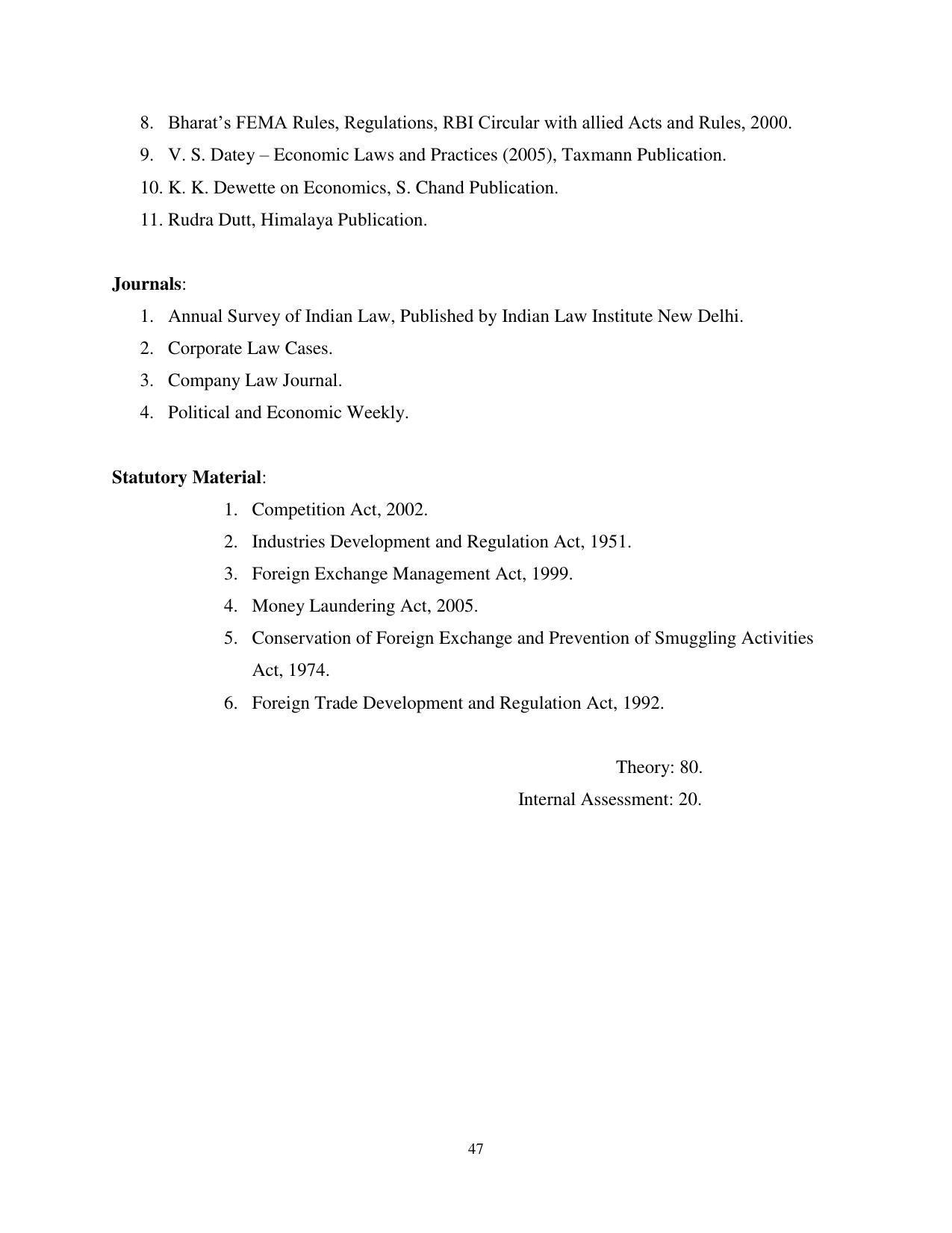 RTMNU Post Graduate Teaching Department of Law of MASTER OF LAWS (CBCS) (LL.M. PROGRAM) Syllabus. - Page 47