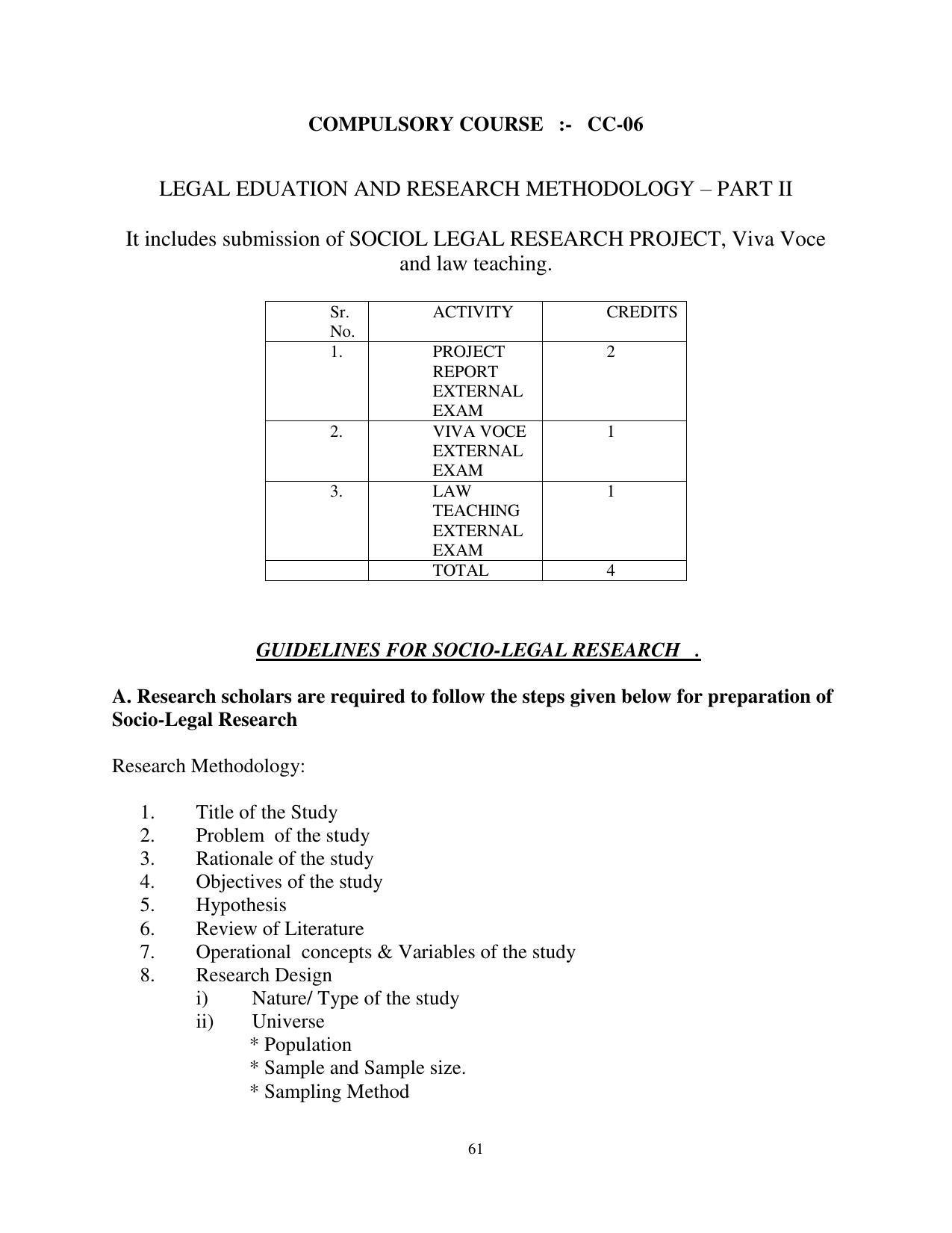 RTMNU Post Graduate Teaching Department of Law of MASTER OF LAWS (CBCS) (LL.M. PROGRAM) Syllabus. - Page 61