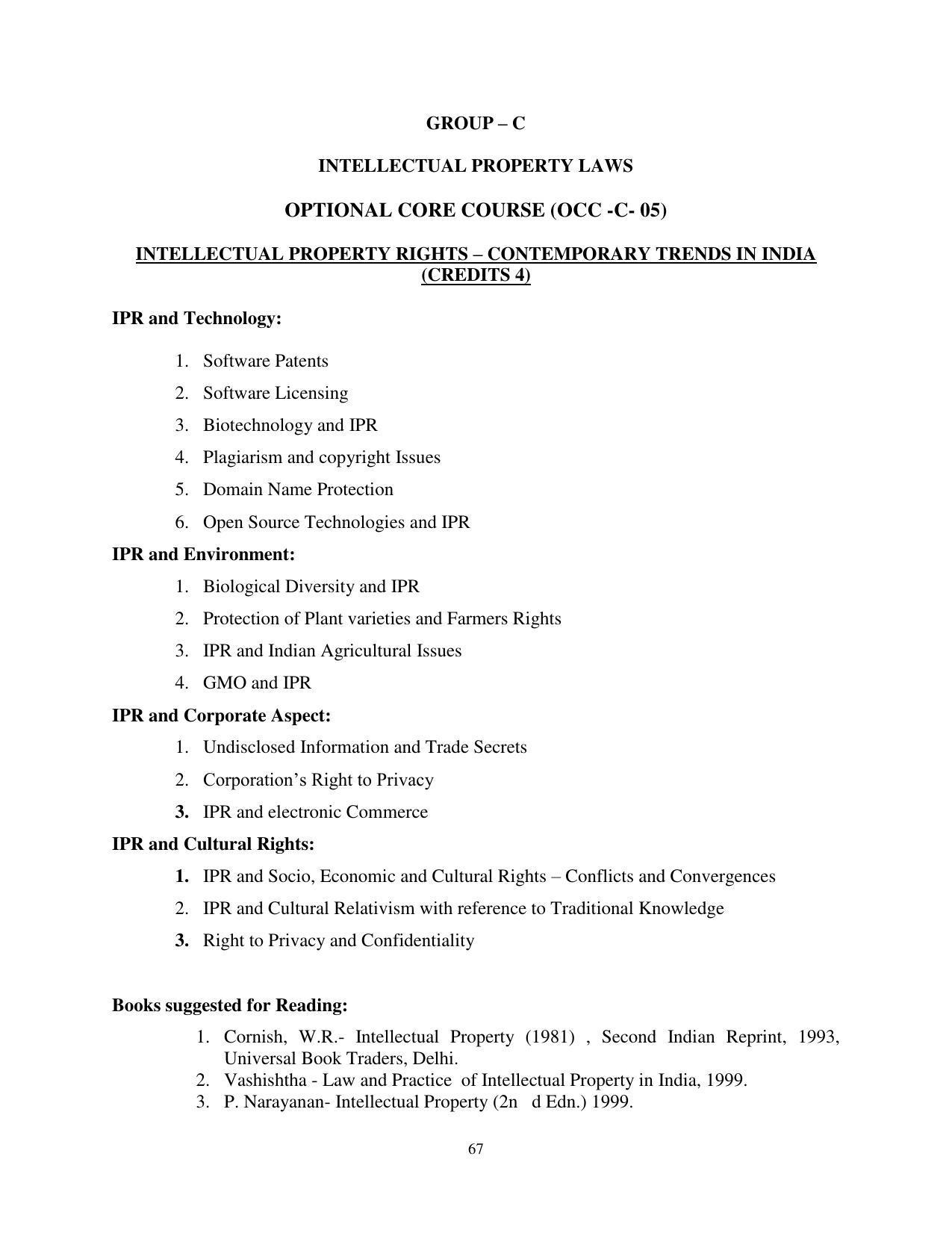 RTMNU Post Graduate Teaching Department of Law of MASTER OF LAWS (CBCS) (LL.M. PROGRAM) Syllabus. - Page 67