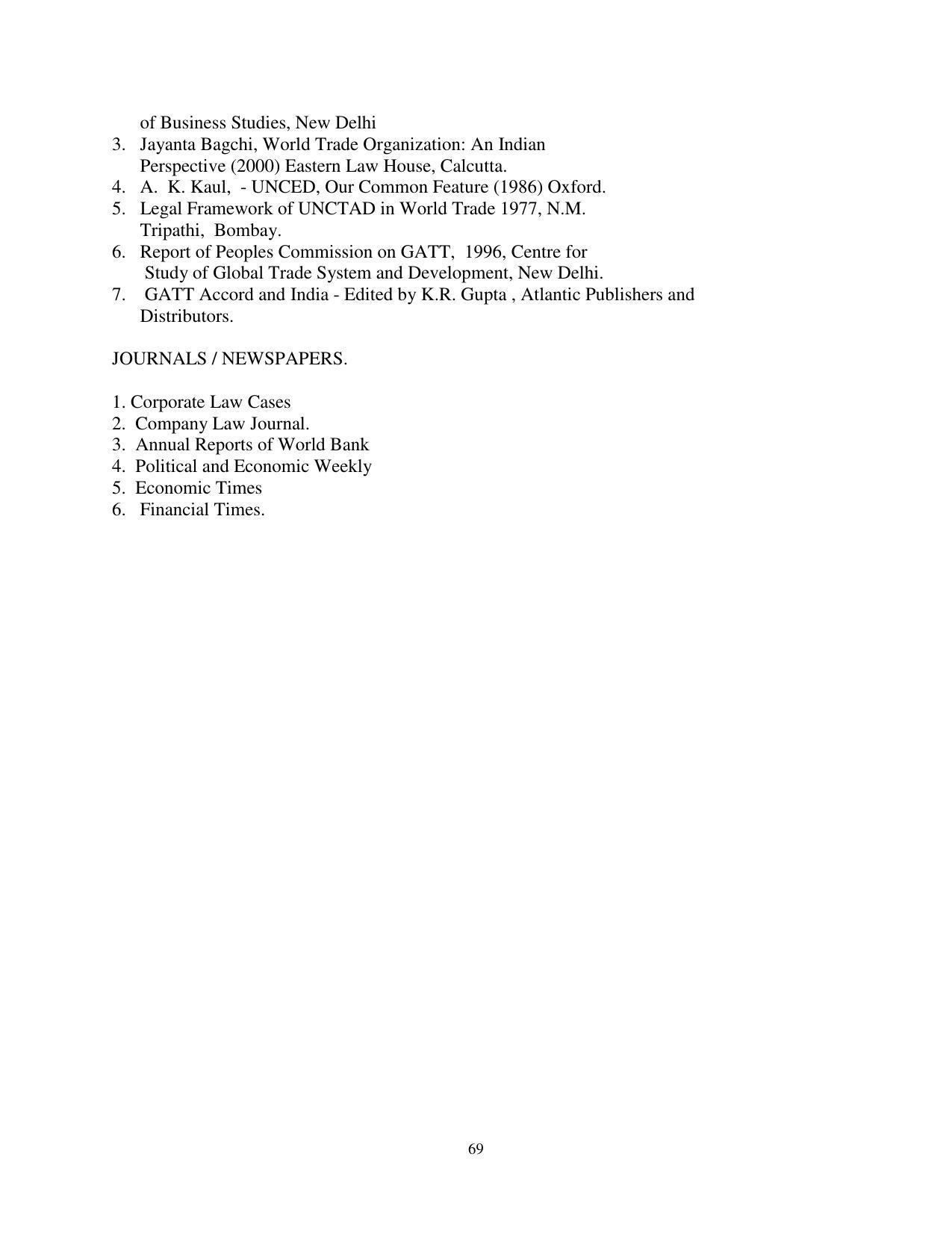 RTMNU Post Graduate Teaching Department of Law of MASTER OF LAWS (CBCS) (LL.M. PROGRAM) Syllabus. - Page 69