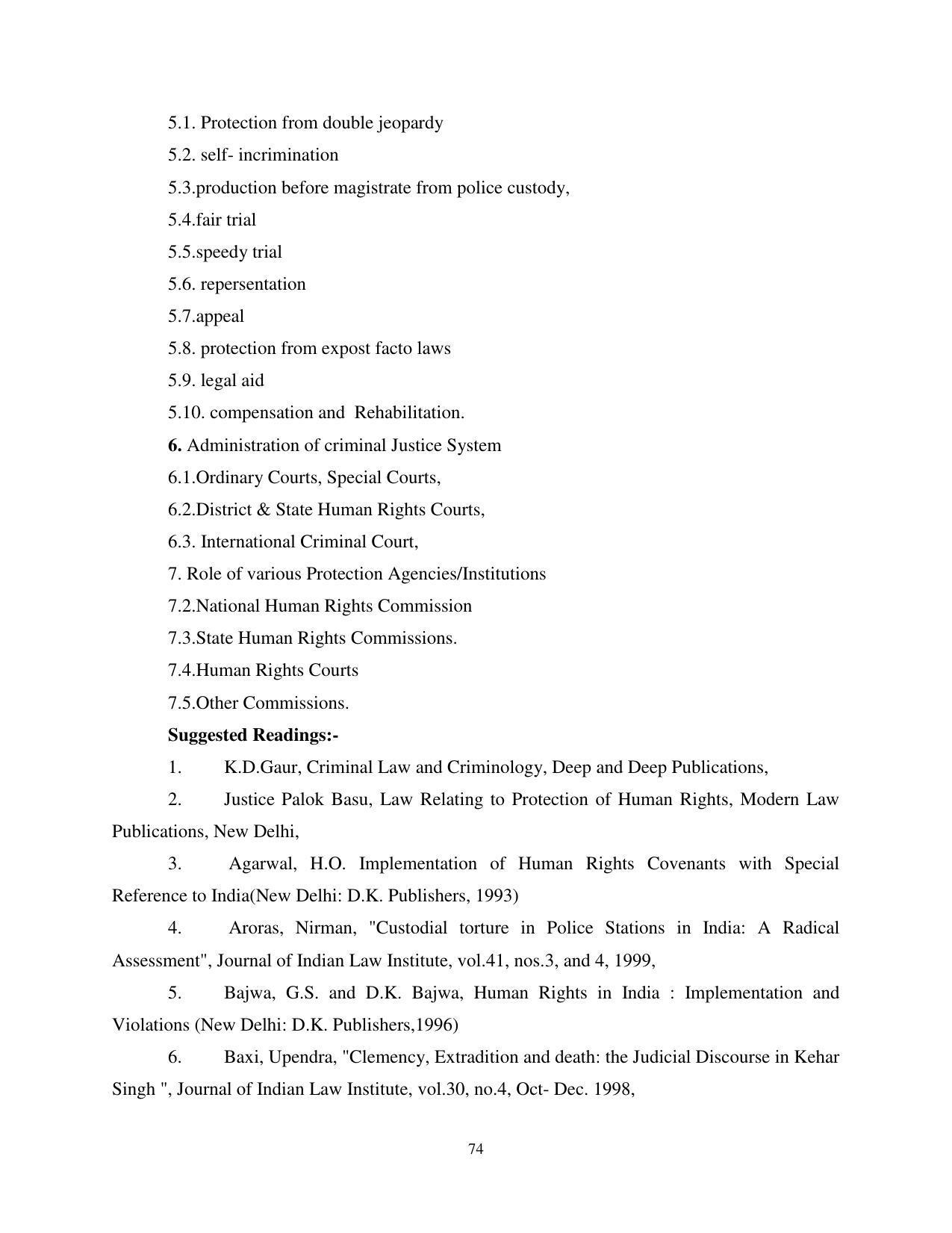 RTMNU Post Graduate Teaching Department of Law of MASTER OF LAWS (CBCS) (LL.M. PROGRAM) Syllabus. - Page 74