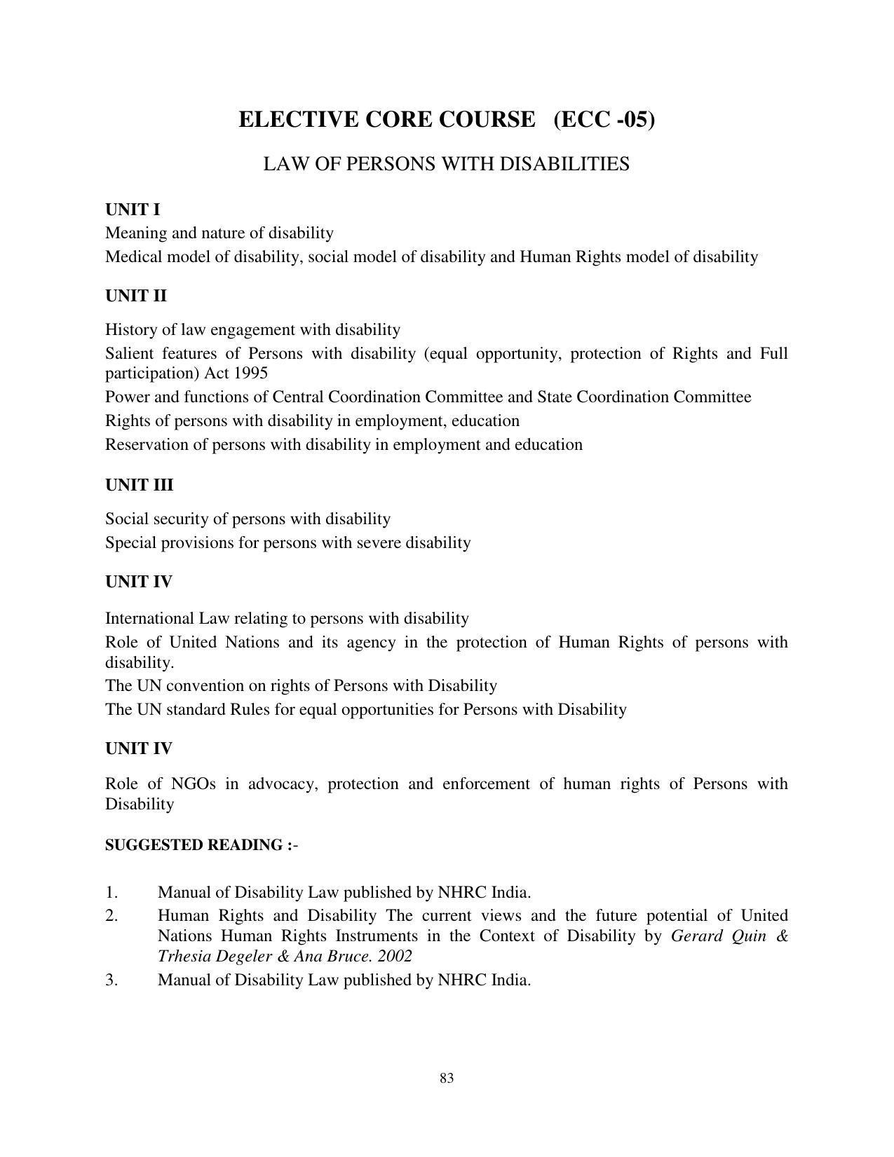 RTMNU Post Graduate Teaching Department of Law of MASTER OF LAWS (CBCS) (LL.M. PROGRAM) Syllabus. - Page 83