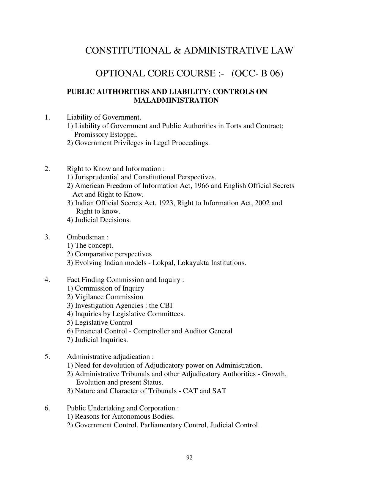 RTMNU Post Graduate Teaching Department of Law of MASTER OF LAWS (CBCS) (LL.M. PROGRAM) Syllabus. - Page 92