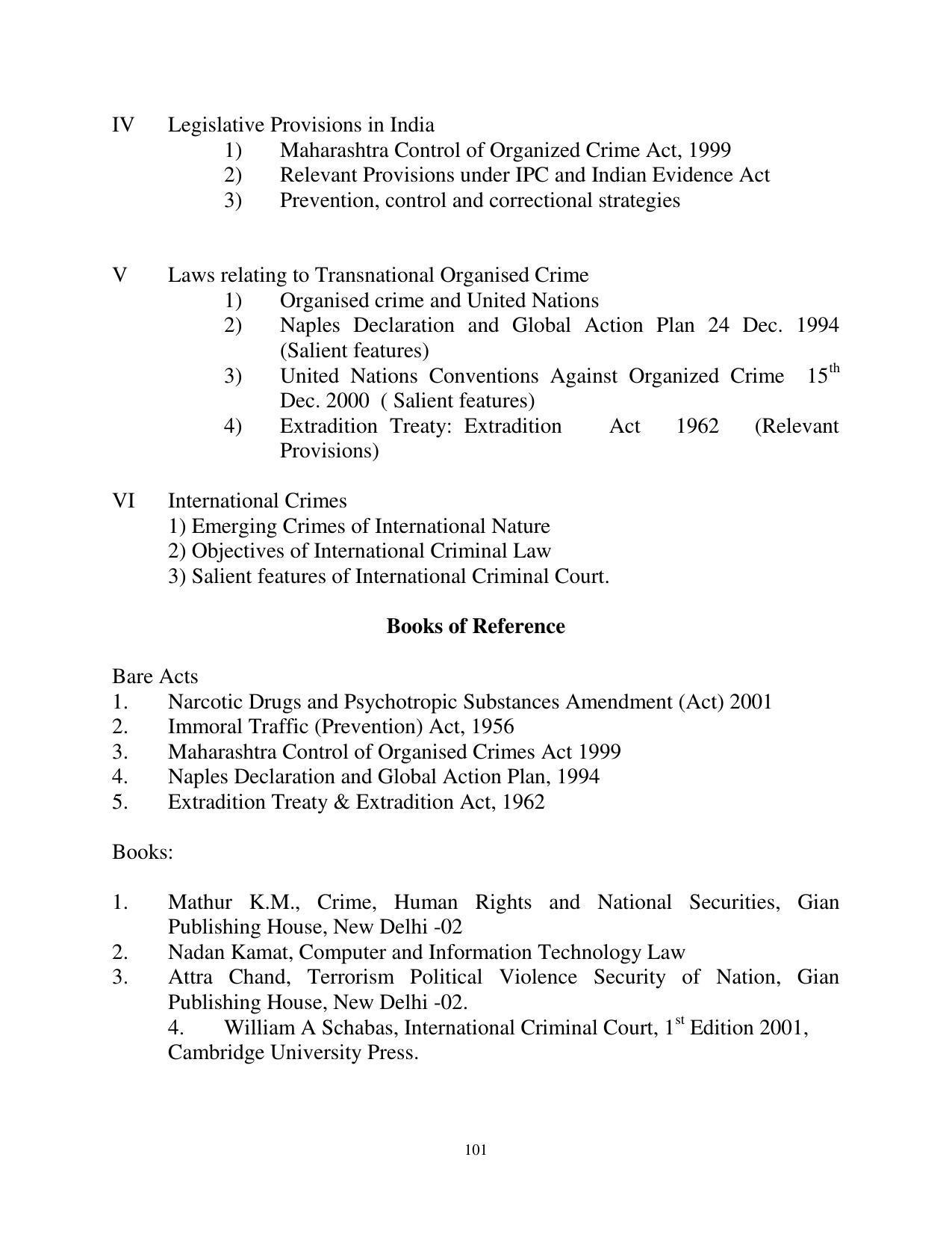 RTMNU Post Graduate Teaching Department of Law of MASTER OF LAWS (CBCS) (LL.M. PROGRAM) Syllabus. - Page 101