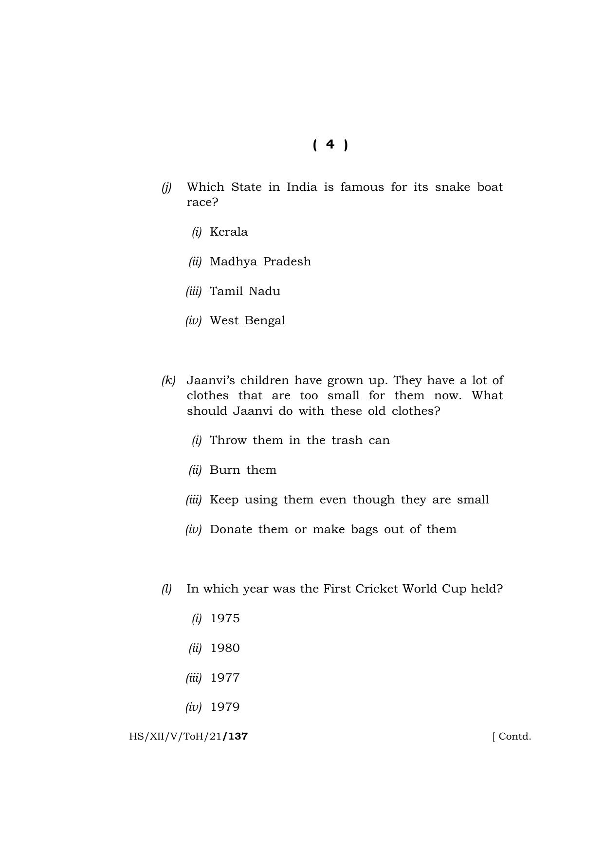Meghalaya Board (MBOSE) Class 12 TOURISM AND HOSPITALITY  (HS-XII-V-ToH-21) 2021 Question Paper - Page 4