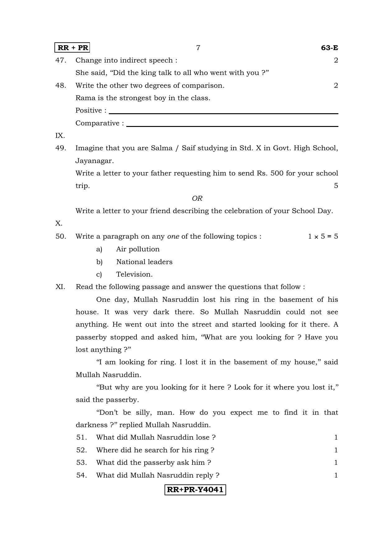 Karnataka SSLC English - Third Language - ENGLISH (63-E-RR-PR_33) (Supplementary) June 2016 Question Paper - Page 7