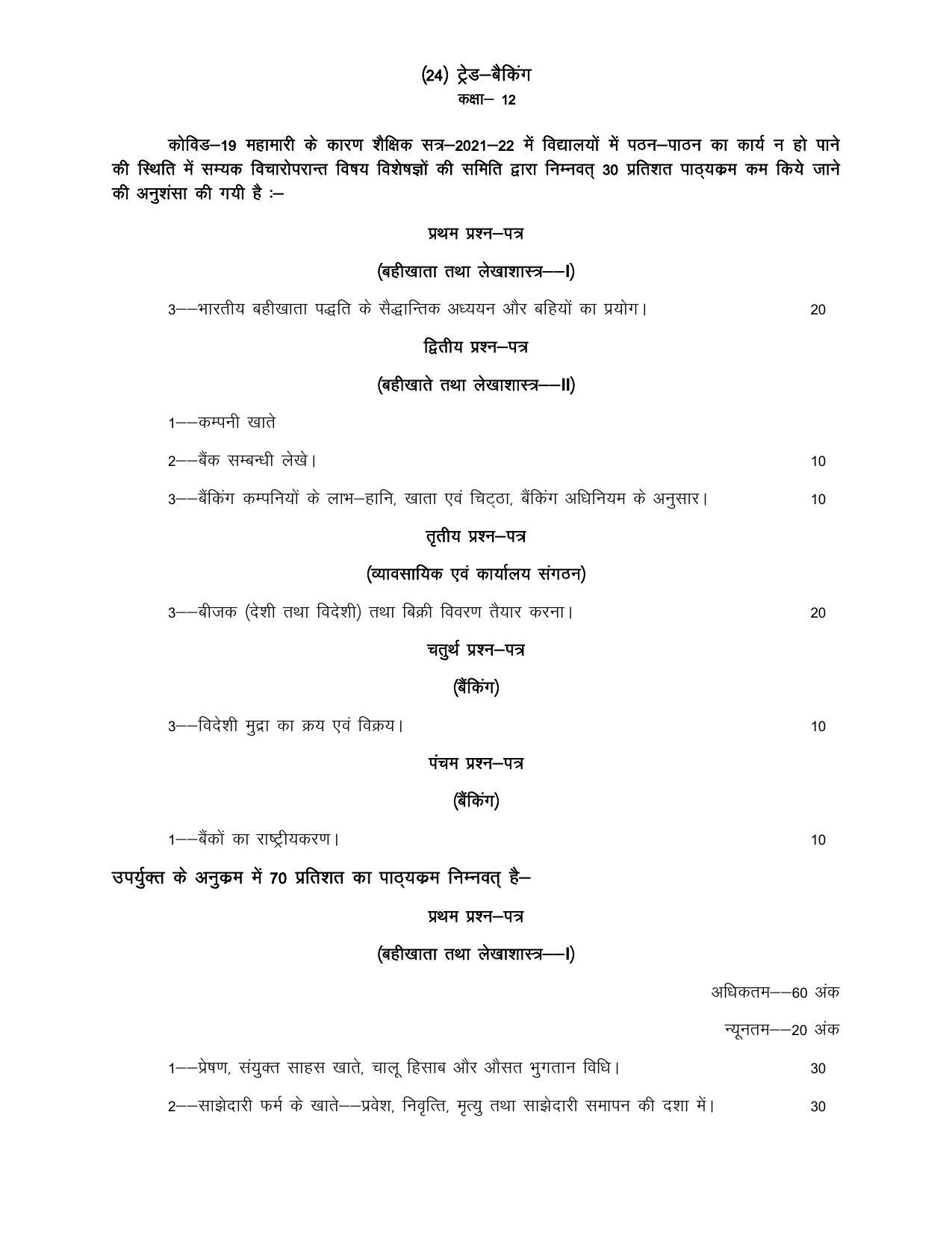 UP Board Class 12- Trade Subjects Syllabus Trade – 22 Banking - Page 1