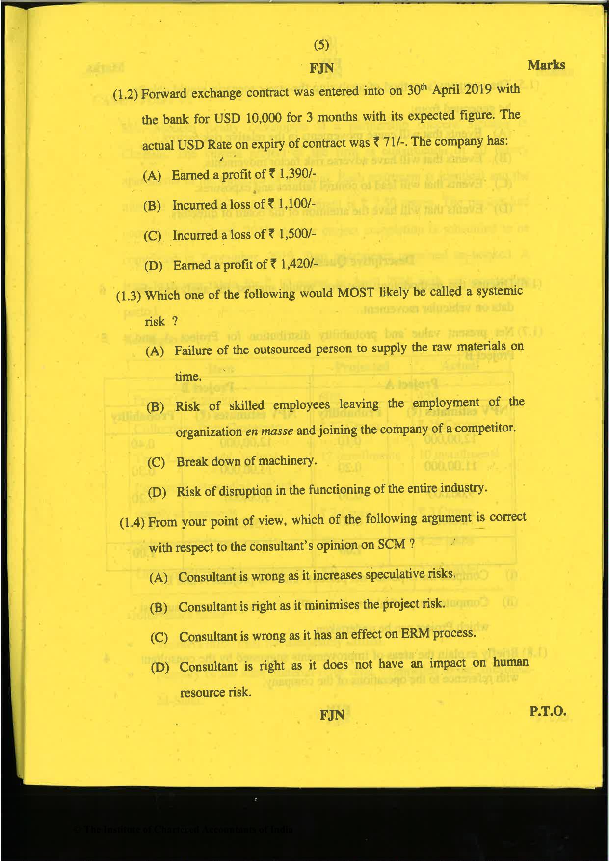 CA Final Nov 2019 Question Paper -Paper 6A – Risk Management - Page 5