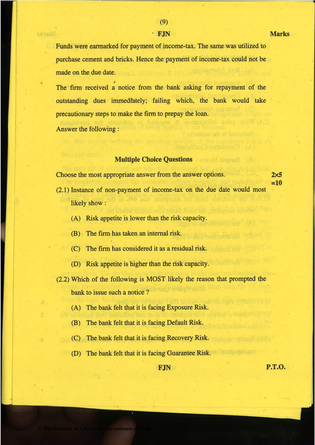 CA Final Nov 2019 Question Paper -Paper 6A – Risk Management - Page 9